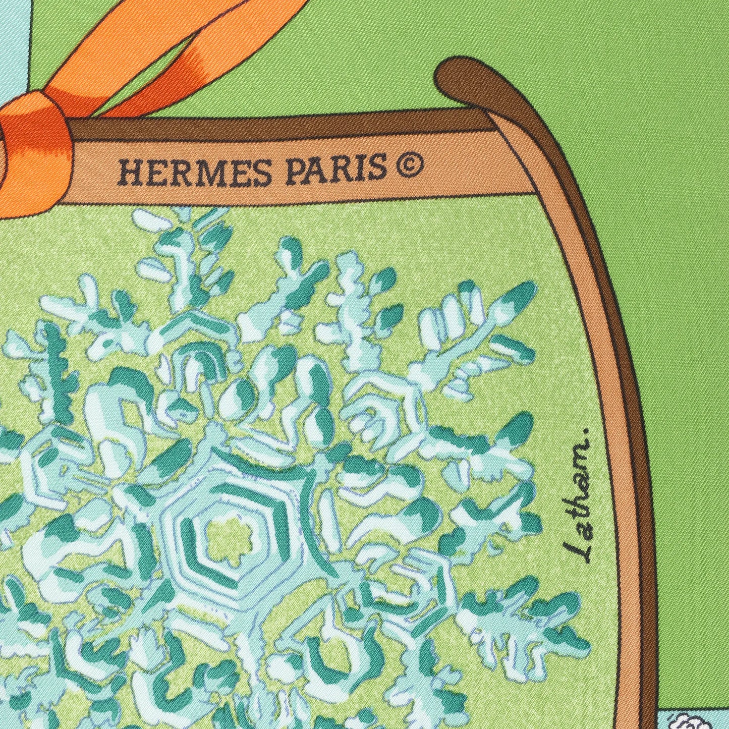 Hermès Carré 90 „Neige d'Antan“ Seidentaschentuch in Grün