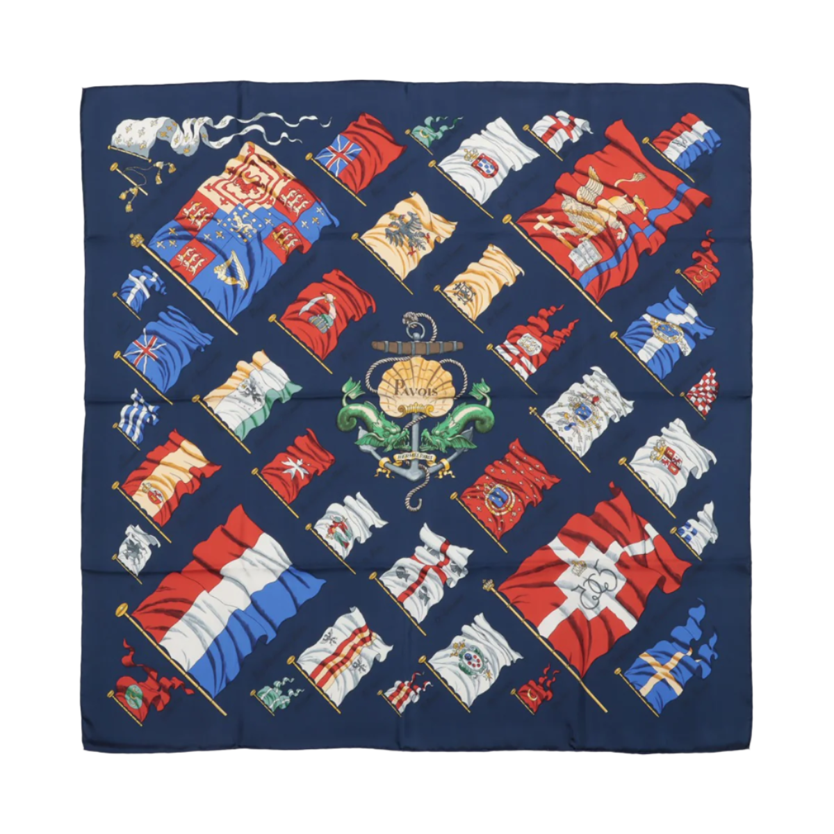 Hermès Carré 90 "PAVOIS" 100% Silk Scarf in Navy Blue