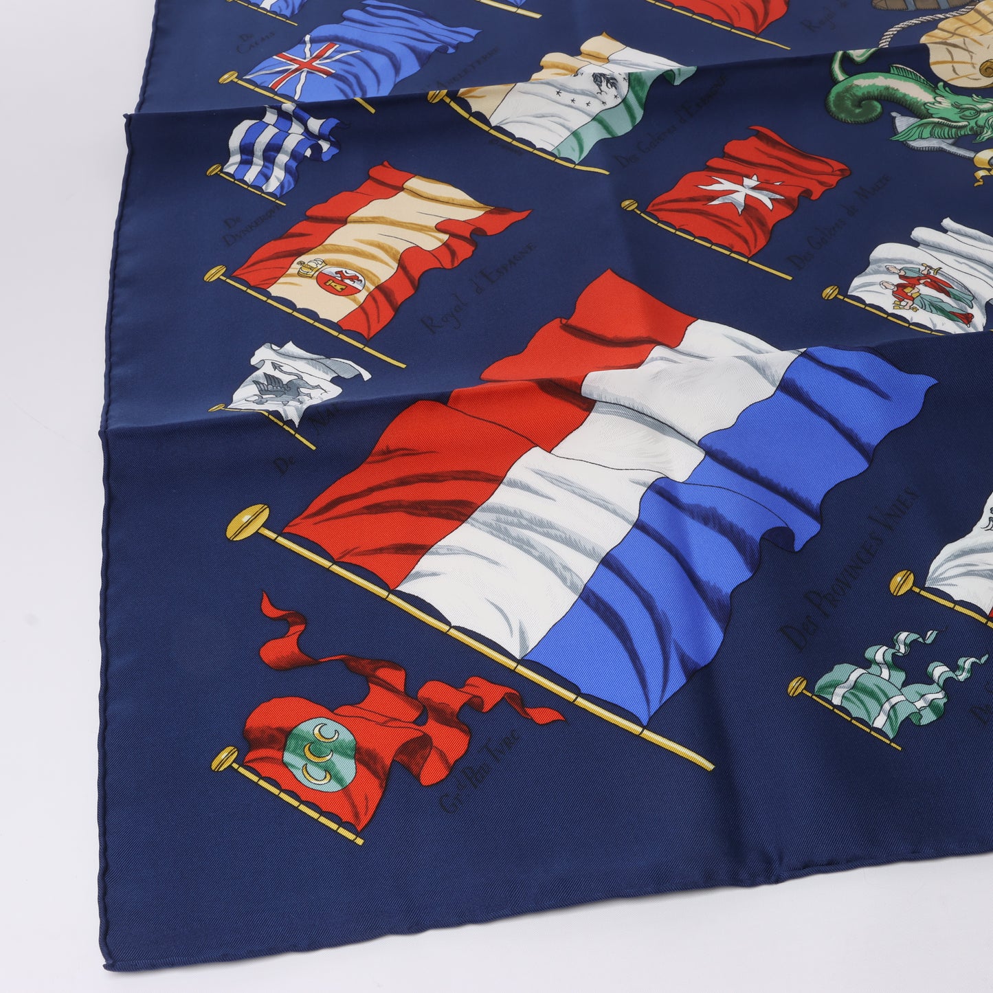 Hermès Carré 90 "PAVOIS" 100% Silk Scarf in Navy Blue