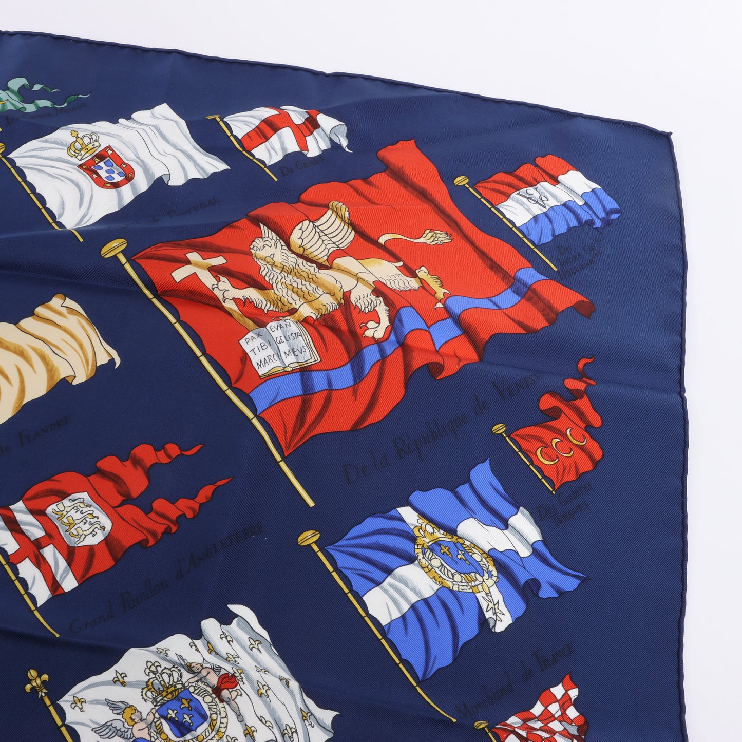 Hermès Carré 90 "PAVOIS" 100% Silk Scarf in Navy Blue