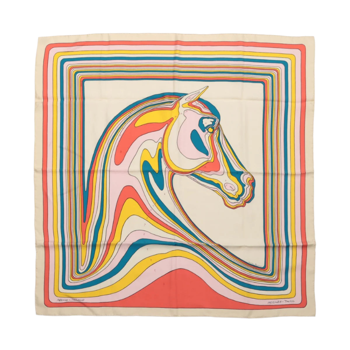 Hermès Carré 90 "PEGASE" 100% Silk Scarf in Beige and Multicolor
