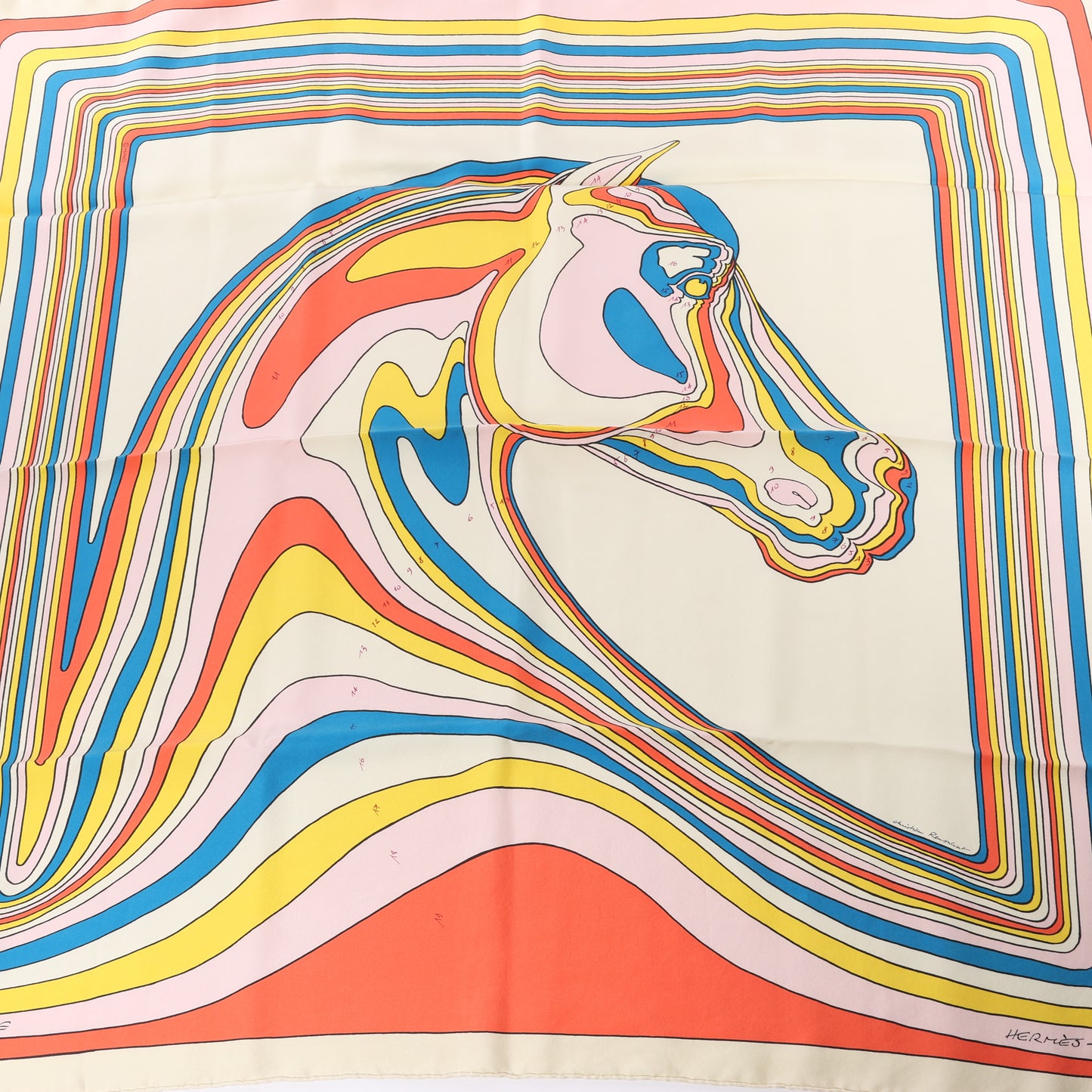 Hermès Carré 90 "PEGASE" 100% Silk Scarf in Beige and Multicolor