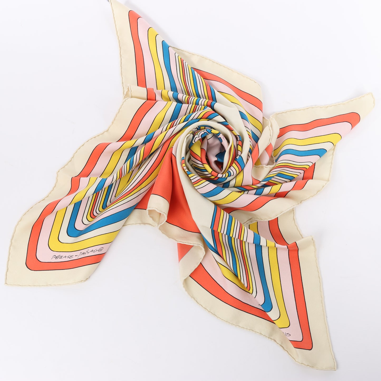 Hermès Carré 90 "PEGASE" 100% Silk Scarf in Beige and Multicolor