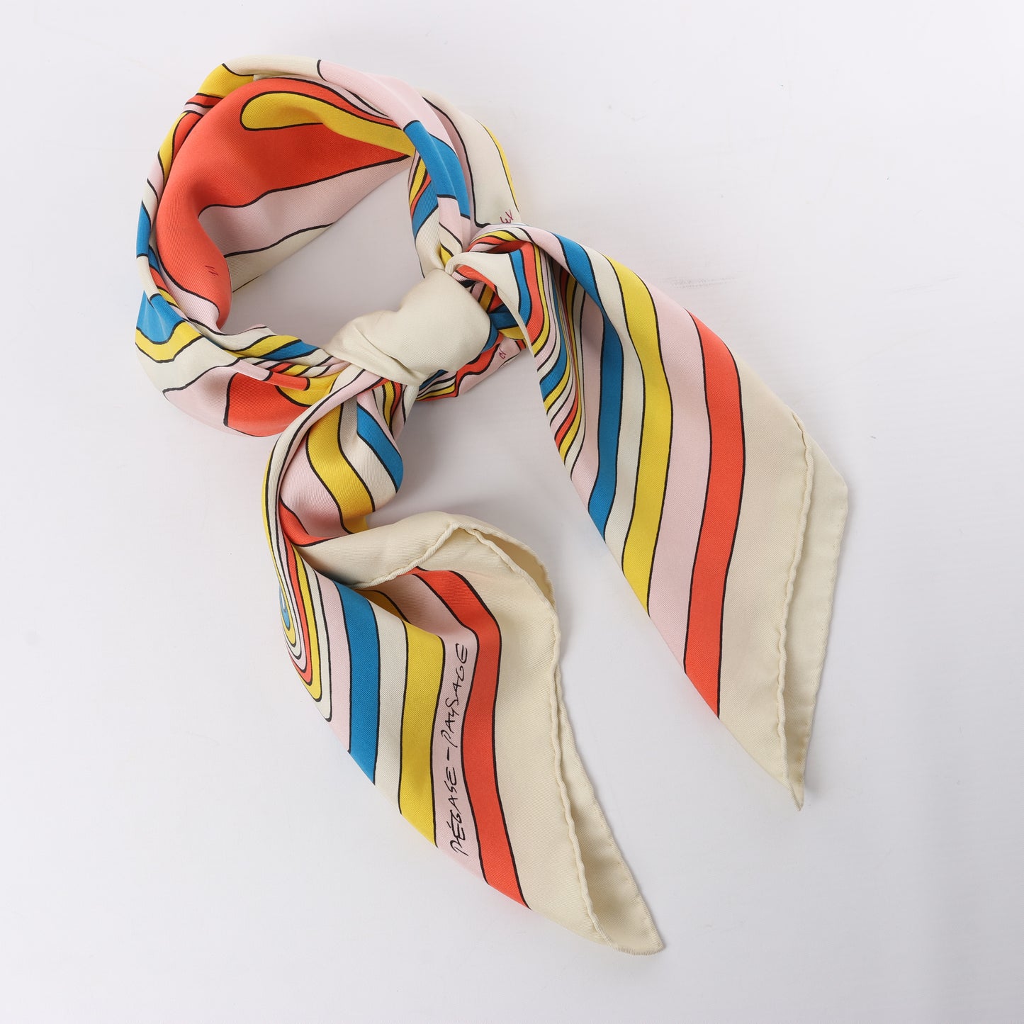 Hermès Carré 90 "PEGASE" 100% Silk Scarf in Beige and Multicolor
