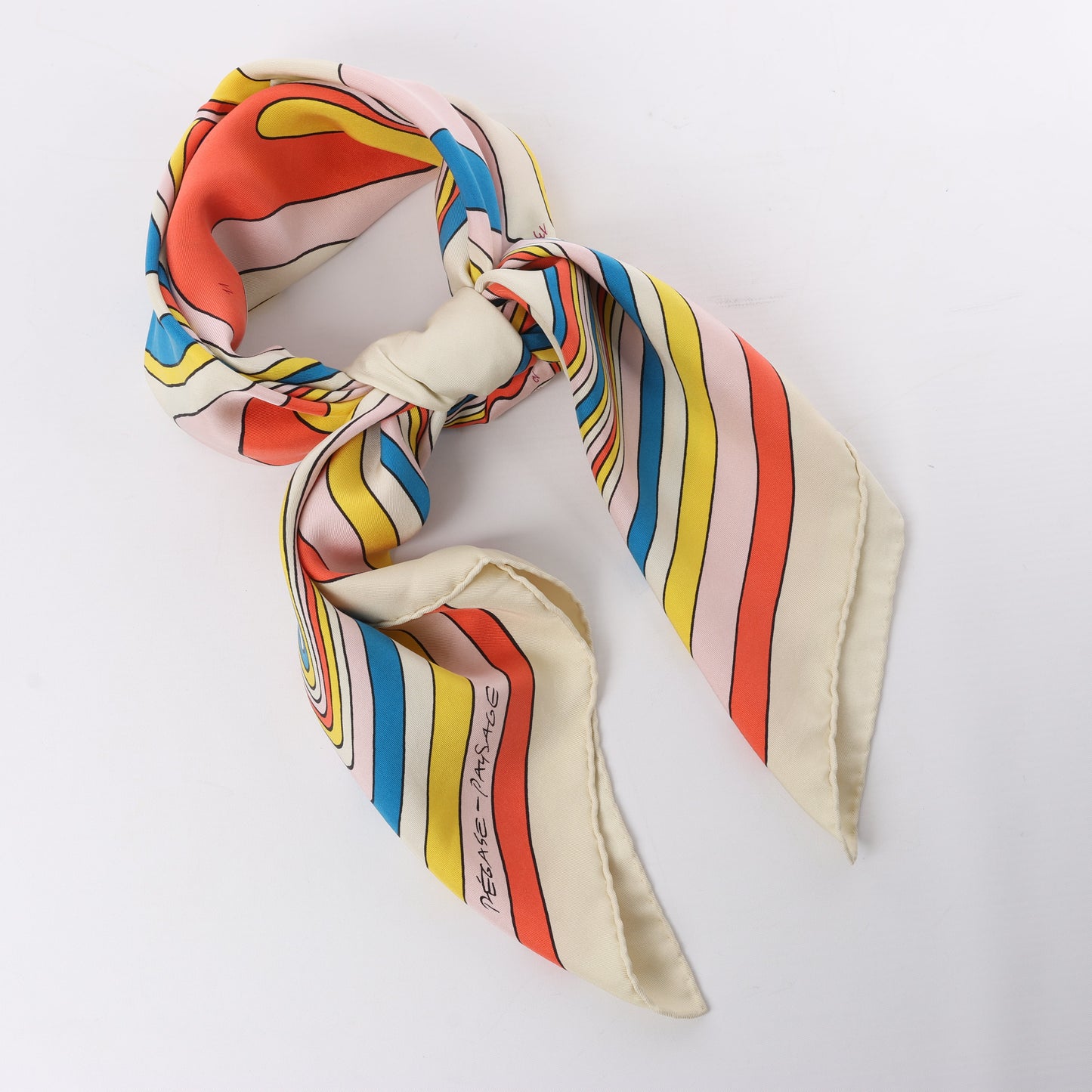 Hermès Carré 90 "PEGASE" 100% Silk Scarf in Beige and Multicolor