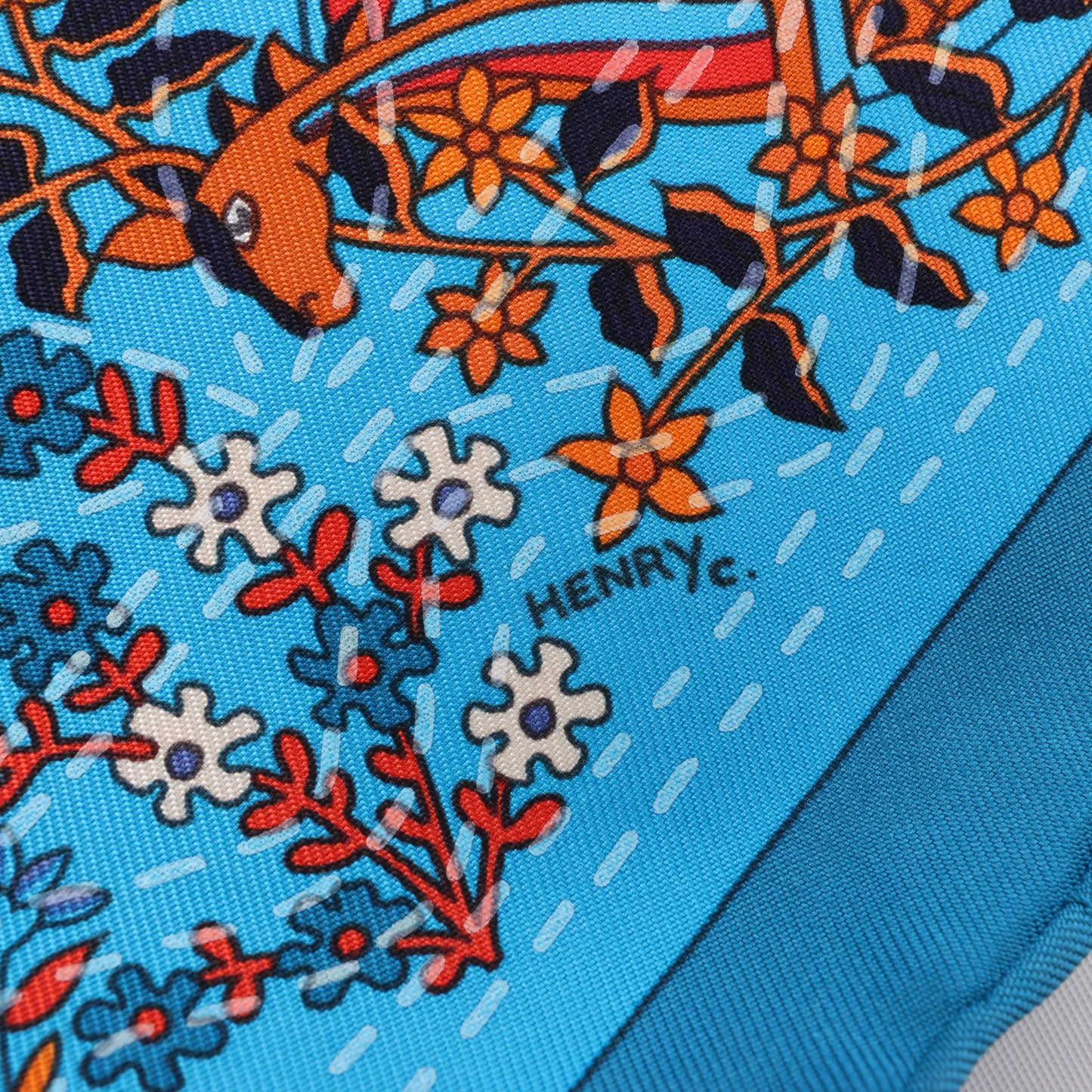 Hermès Carré 90 "Pique Fleuri de Provence" 100% Silk Scarf in Blue