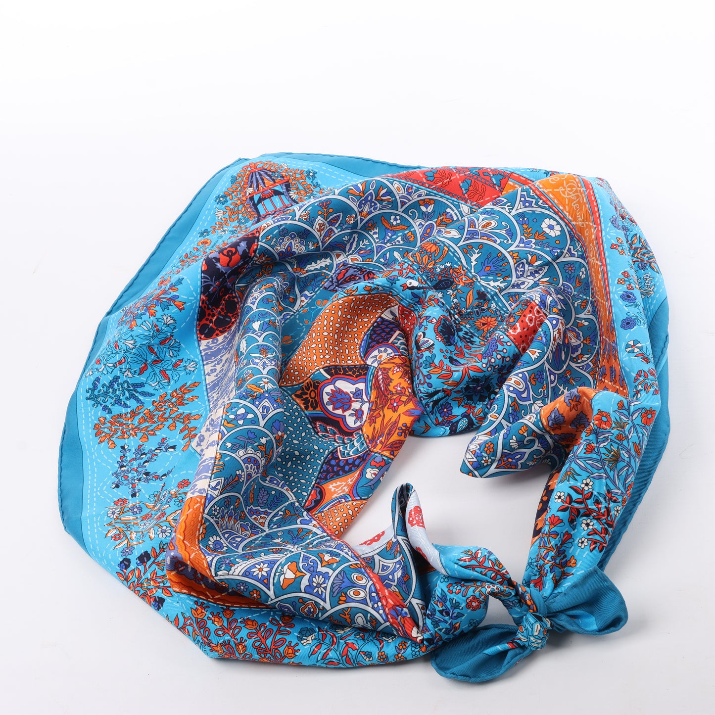 Hermès Carré 90 "Pique Fleuri de Provence" 100% Silk Scarf in Blue