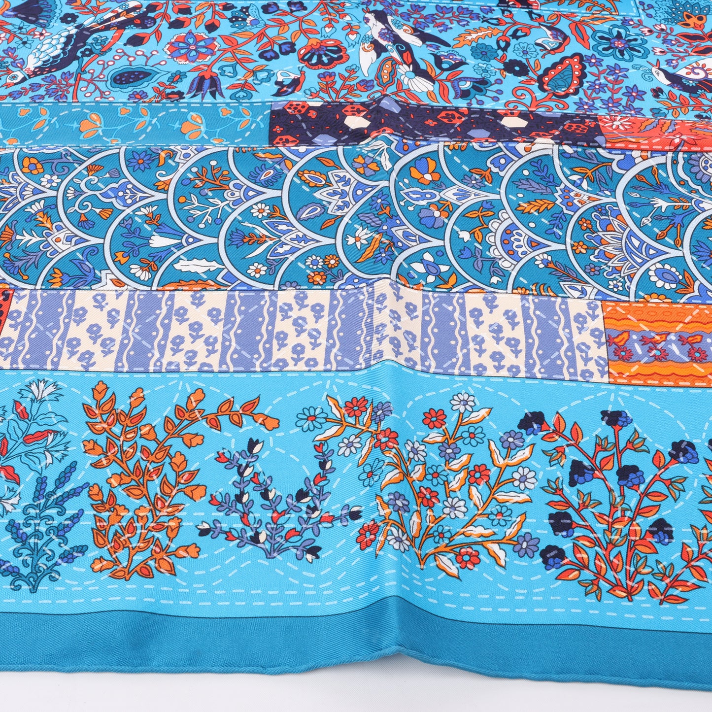 Hermès Carré 90 "Pique Fleuri de Provence" 100% Silk Scarf in Blue
