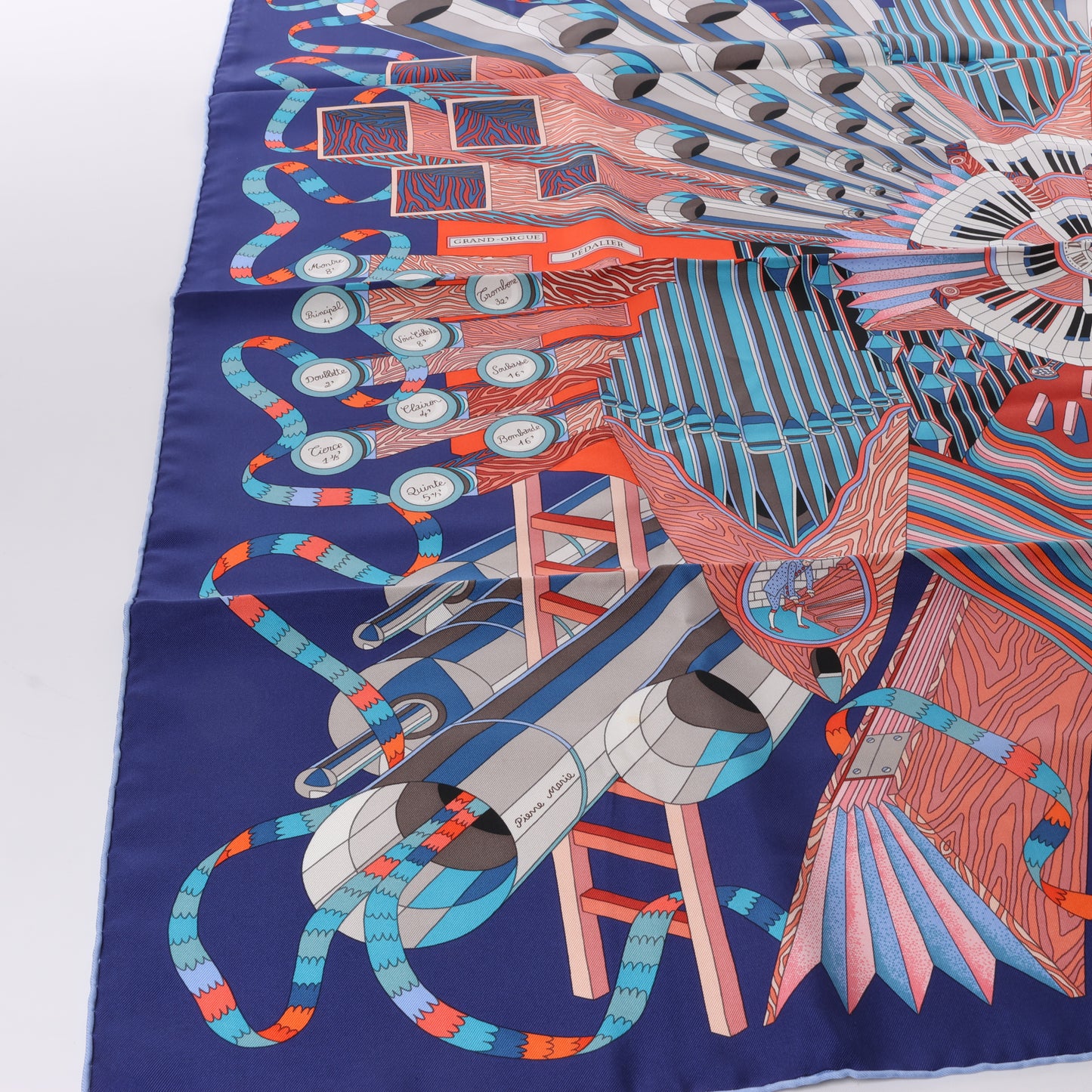 Hermès Carré 90 "Point D'ORGUE Fermata" 100% Silk Scarf in Blue