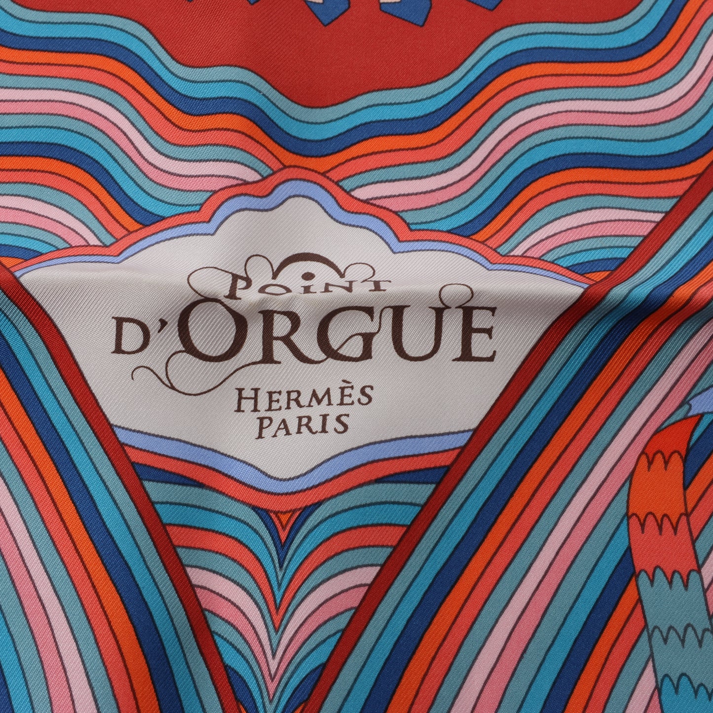 Hermès Carré 90 "Point D'ORGUE Fermata" 100% Silk Scarf in Blue