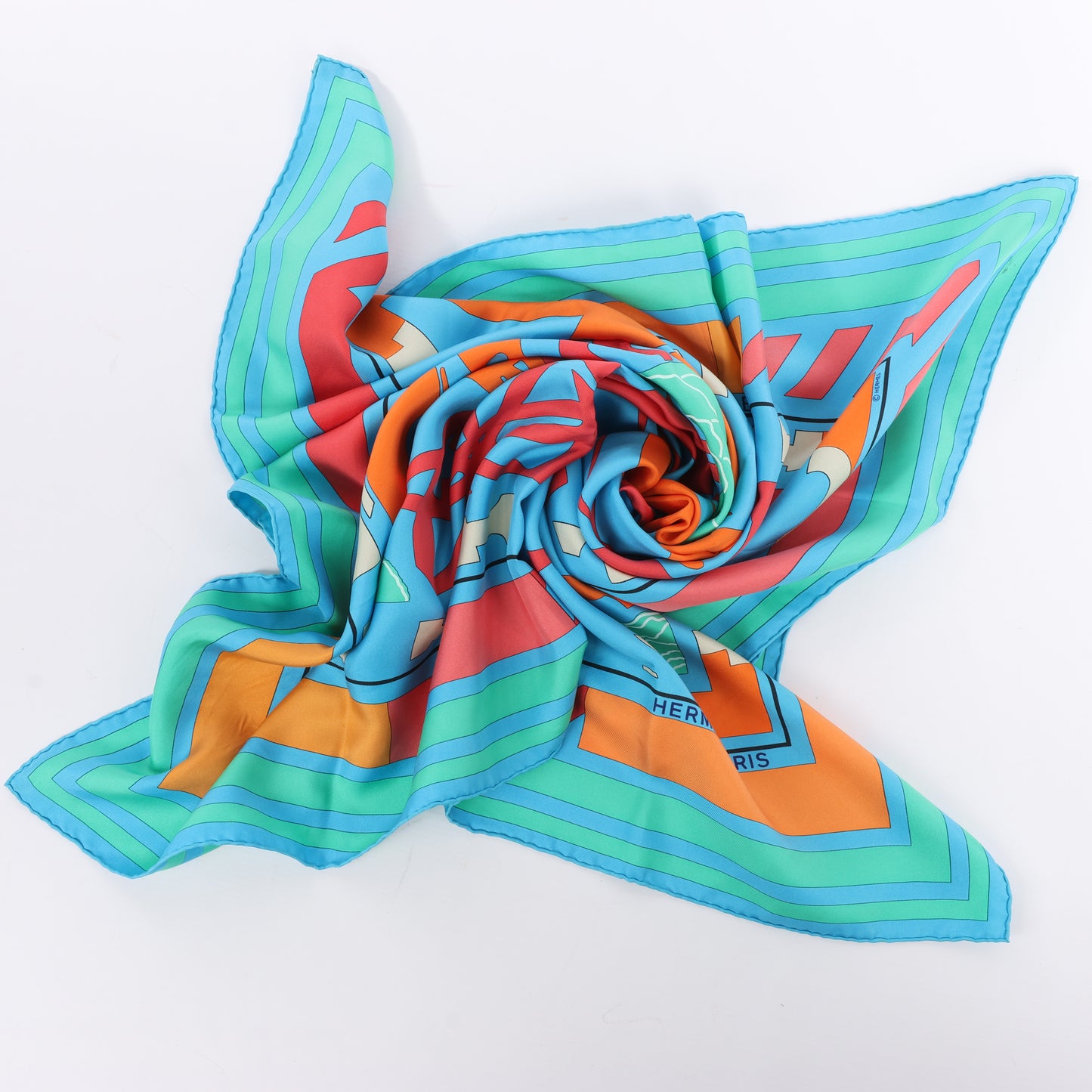 Hermès Carré 90 "Puzzle" 100% Silk Scarf in Blue