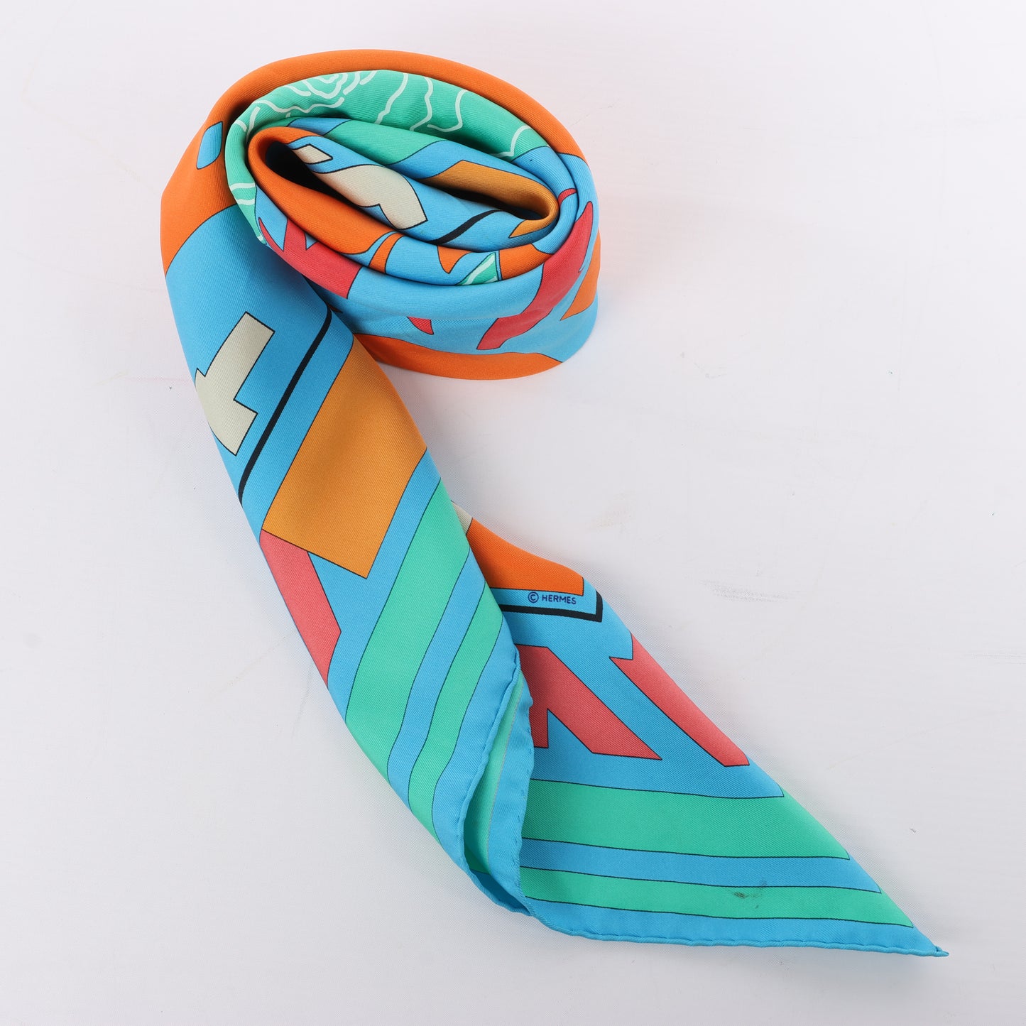 Hermès Carré 90 "Puzzle" 100% Silk Scarf in Blue
