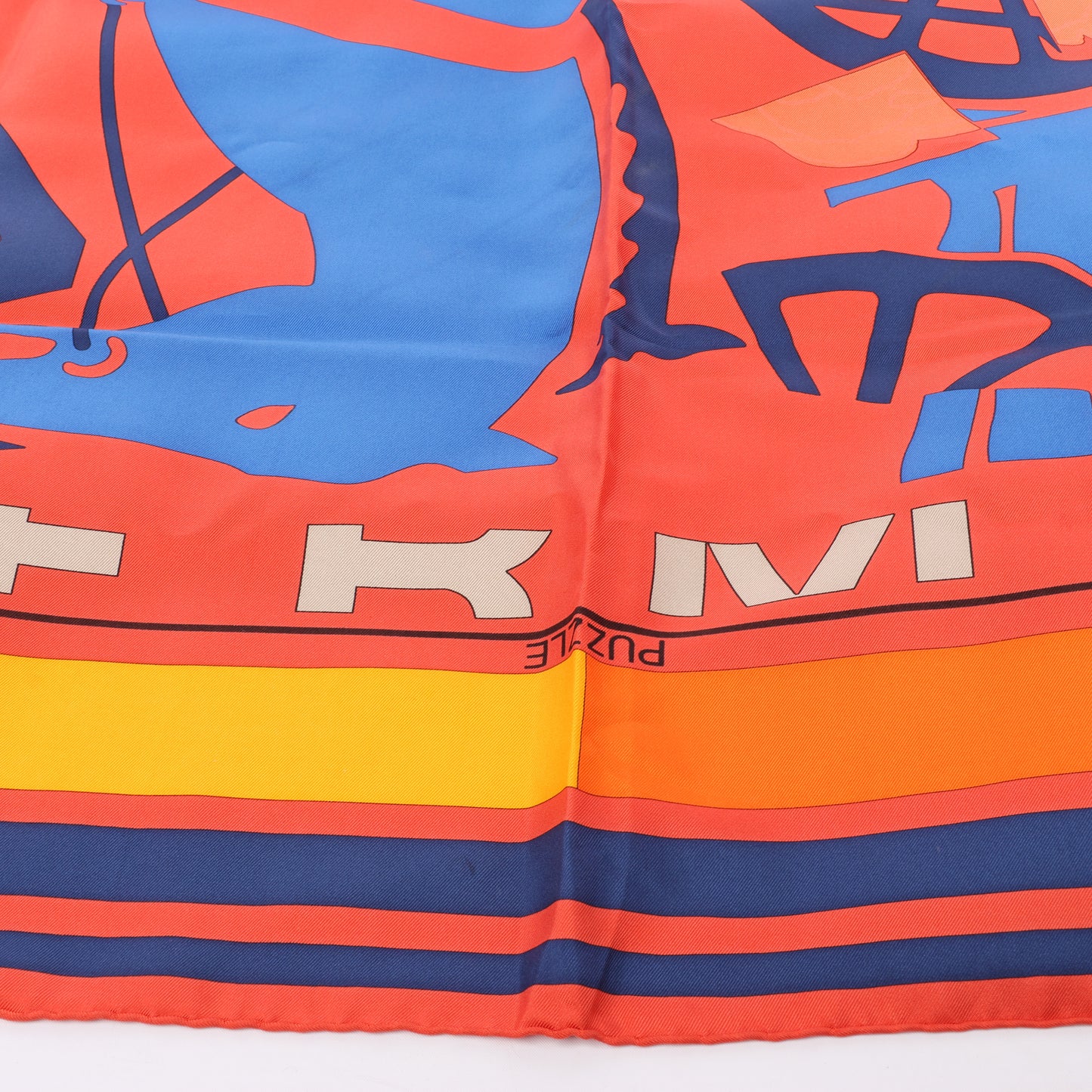 Hermès Carré 90 "Puzzle" 100% Silk Scarf in Orange