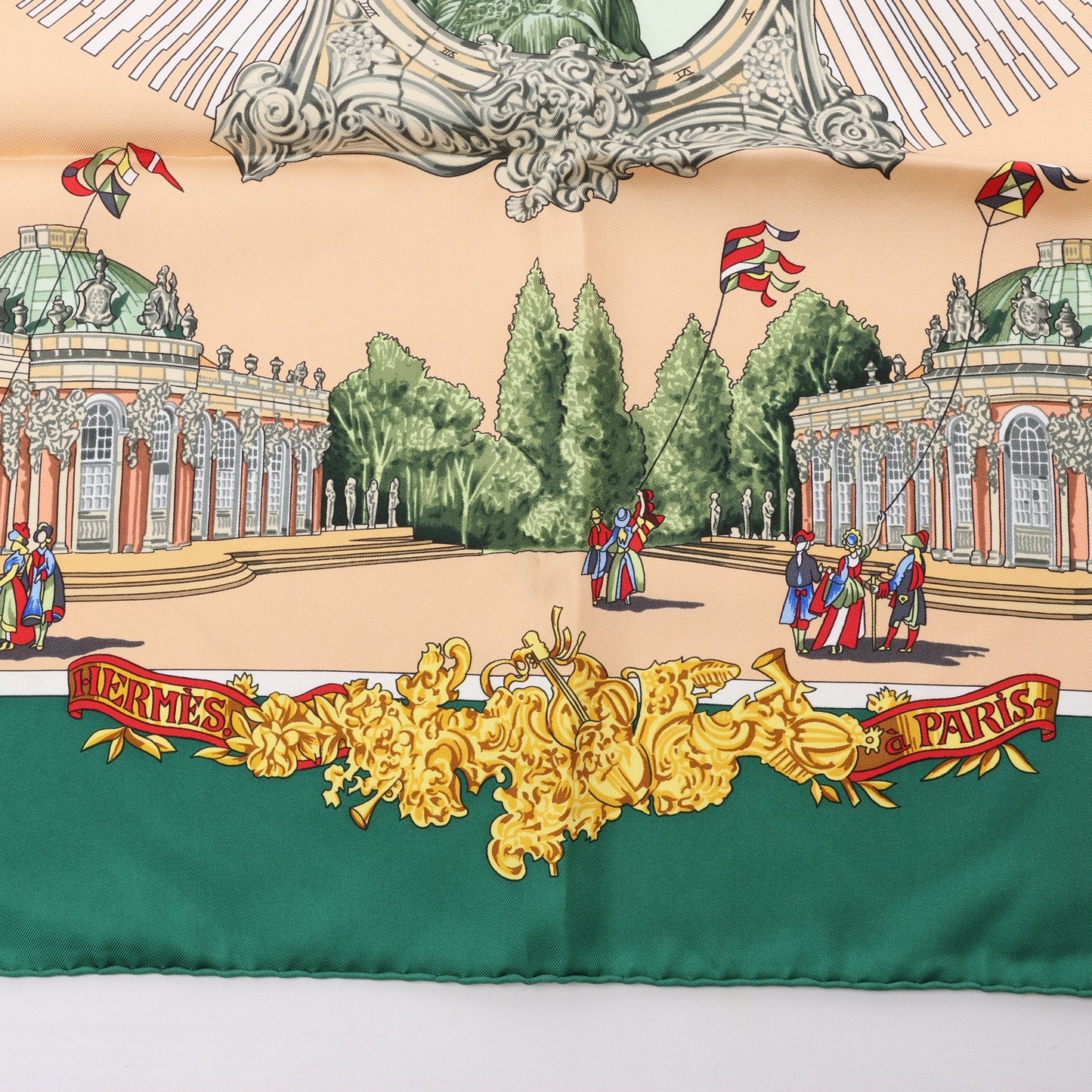 Hermès Carré 90 "SANSSOUCY" 100% Silk Scarf in Green