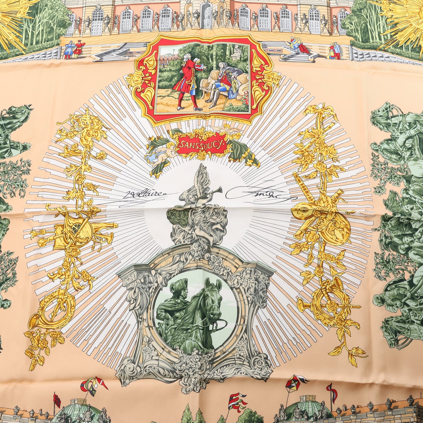 Hermès Carré 90 "SANSSOUCY" 100% Silk Scarf in Green
