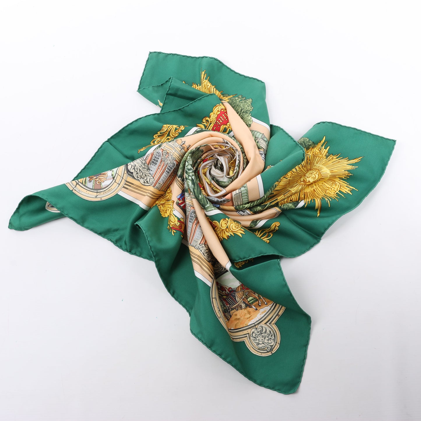 Hermès Carré 90 "SANSSOUCY" 100% Silk Scarf in Green
