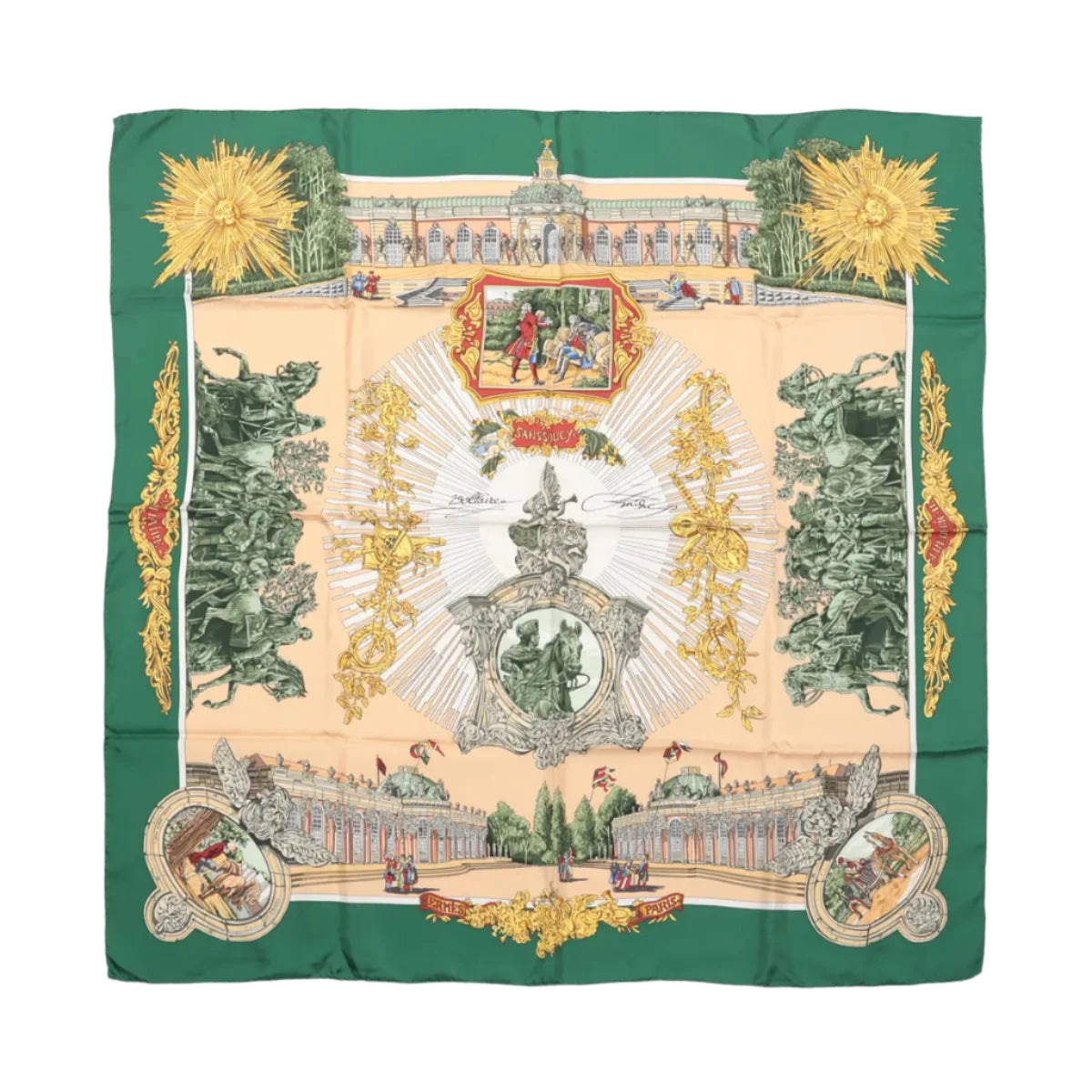 Hermès Carré 90 "SANSSOUCY" 100% Silk Scarf in Green