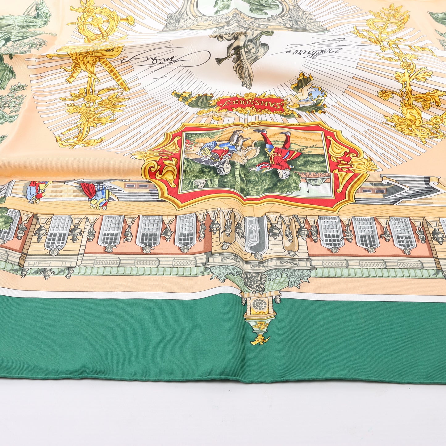 Hermès Carré 90 "SANSSOUCY" 100% Silk Scarf in Green