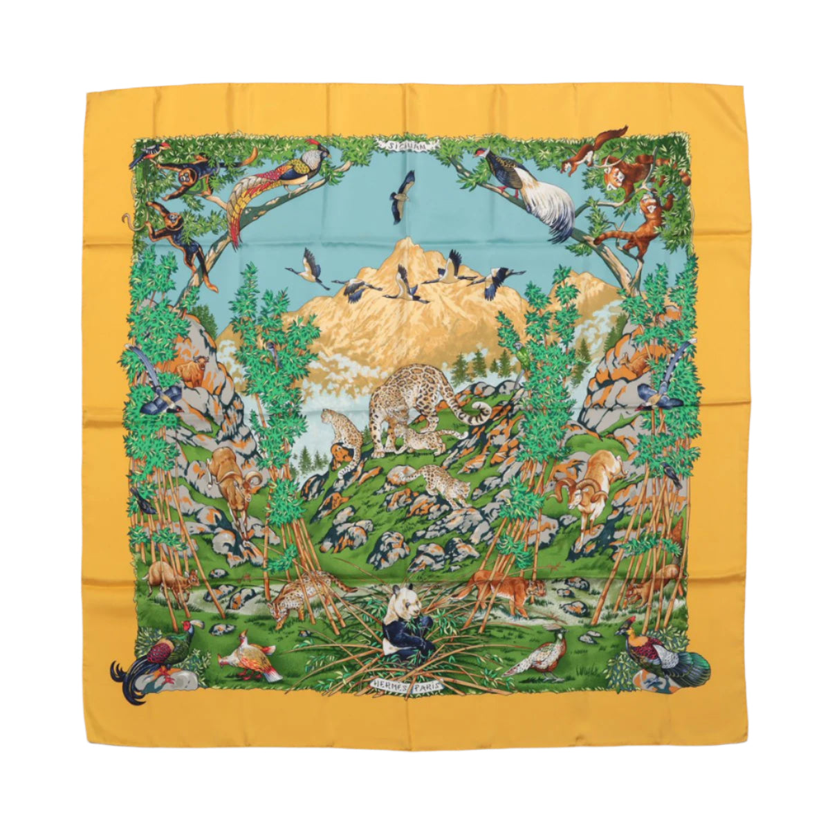 Hermès Carré 90 "SICHUAN " 100% Silk Scarf in Yellow