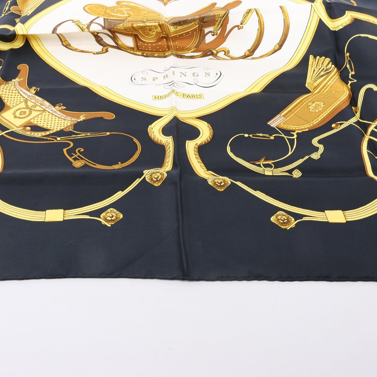 Hermès Carré 90 "SPRINGS" 100% Silk Scarf in Black