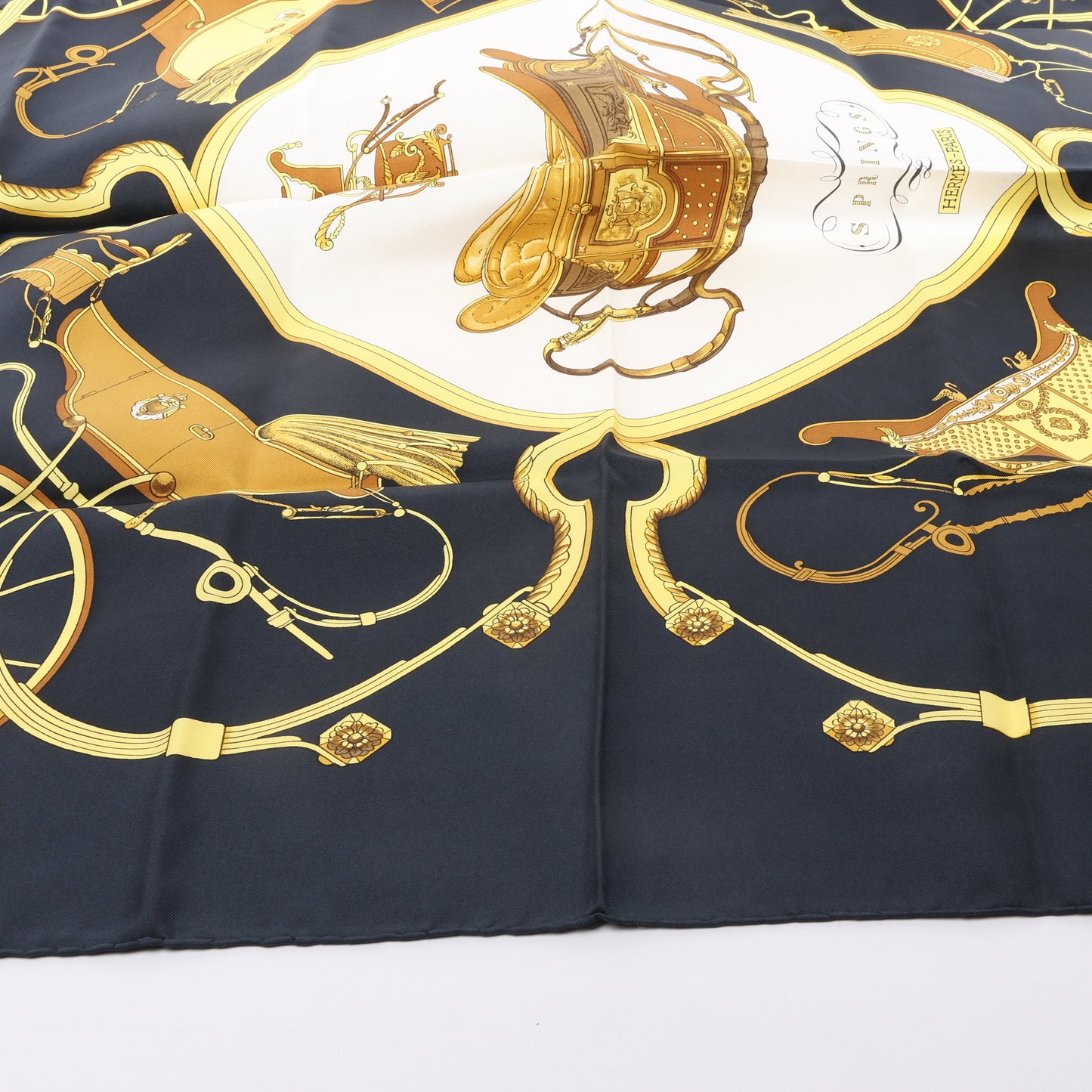 Hermès Carré 90 "SPRINGS" 100% Silk Scarf in Black