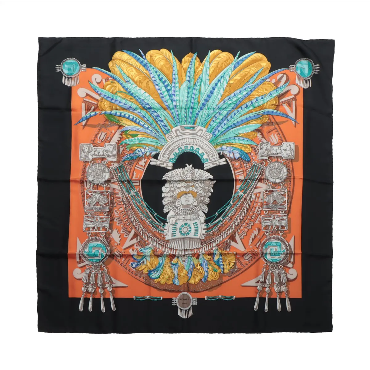 Hermès Carré 90 "Buddha Carnival" Seidentaschentuch in Schwarz