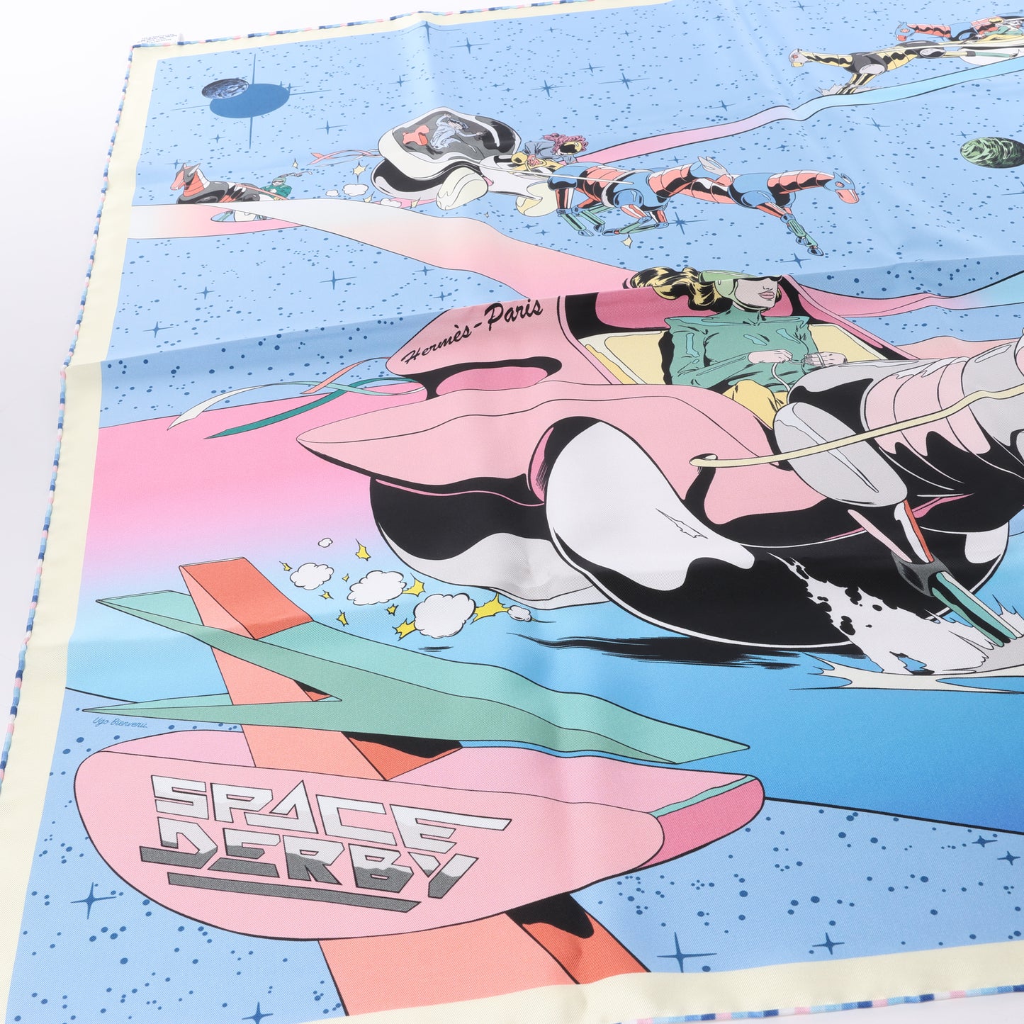 Hermès Carré 90 "Space Derby" 100% Silk Scarf in Blue