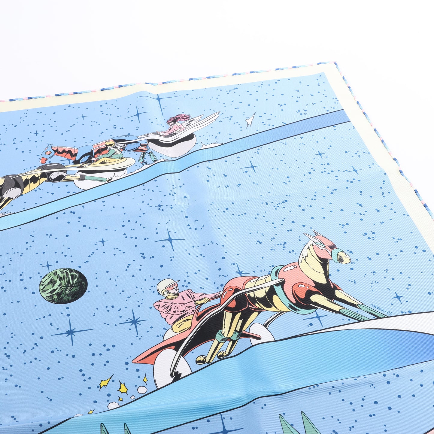 Hermès Carré 90 "Space Derby" 100% Silk Scarf in Blue