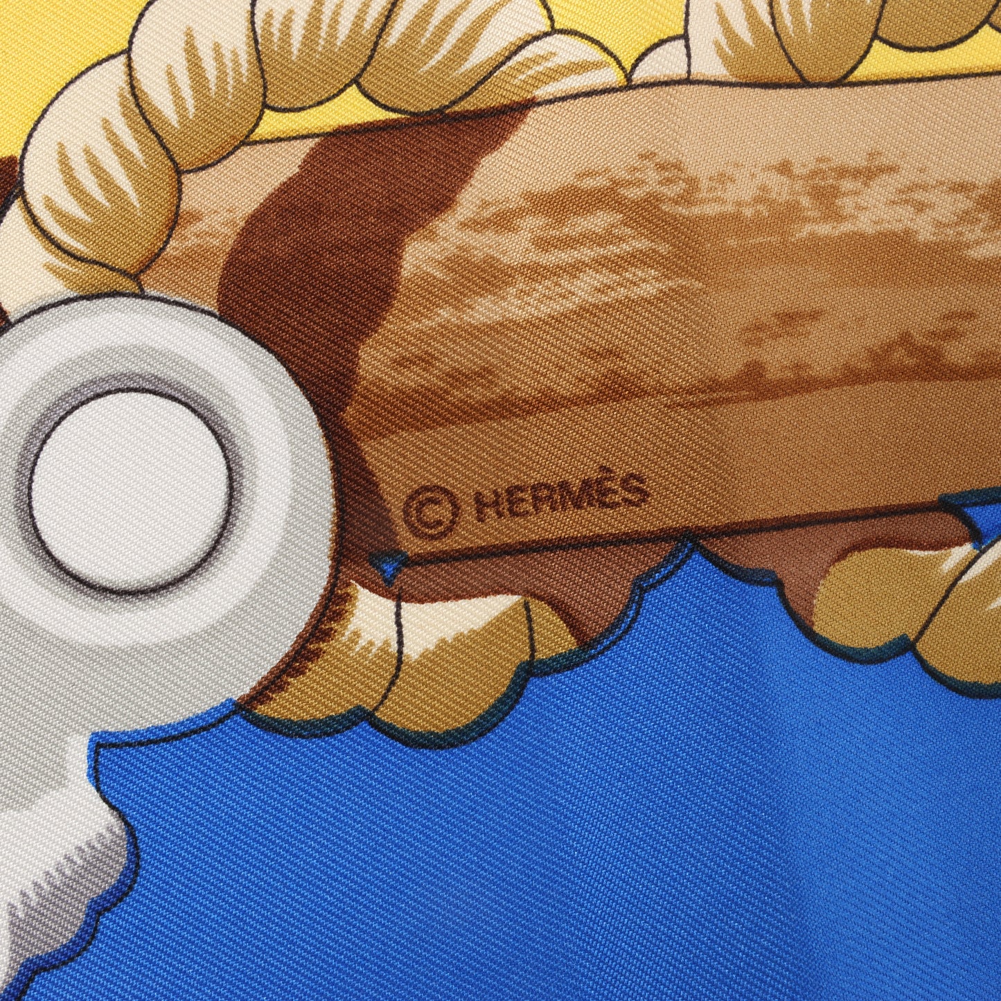 Hermès Carré 90 "Tribord" 100% Silk Scarf in Yellow and Blue