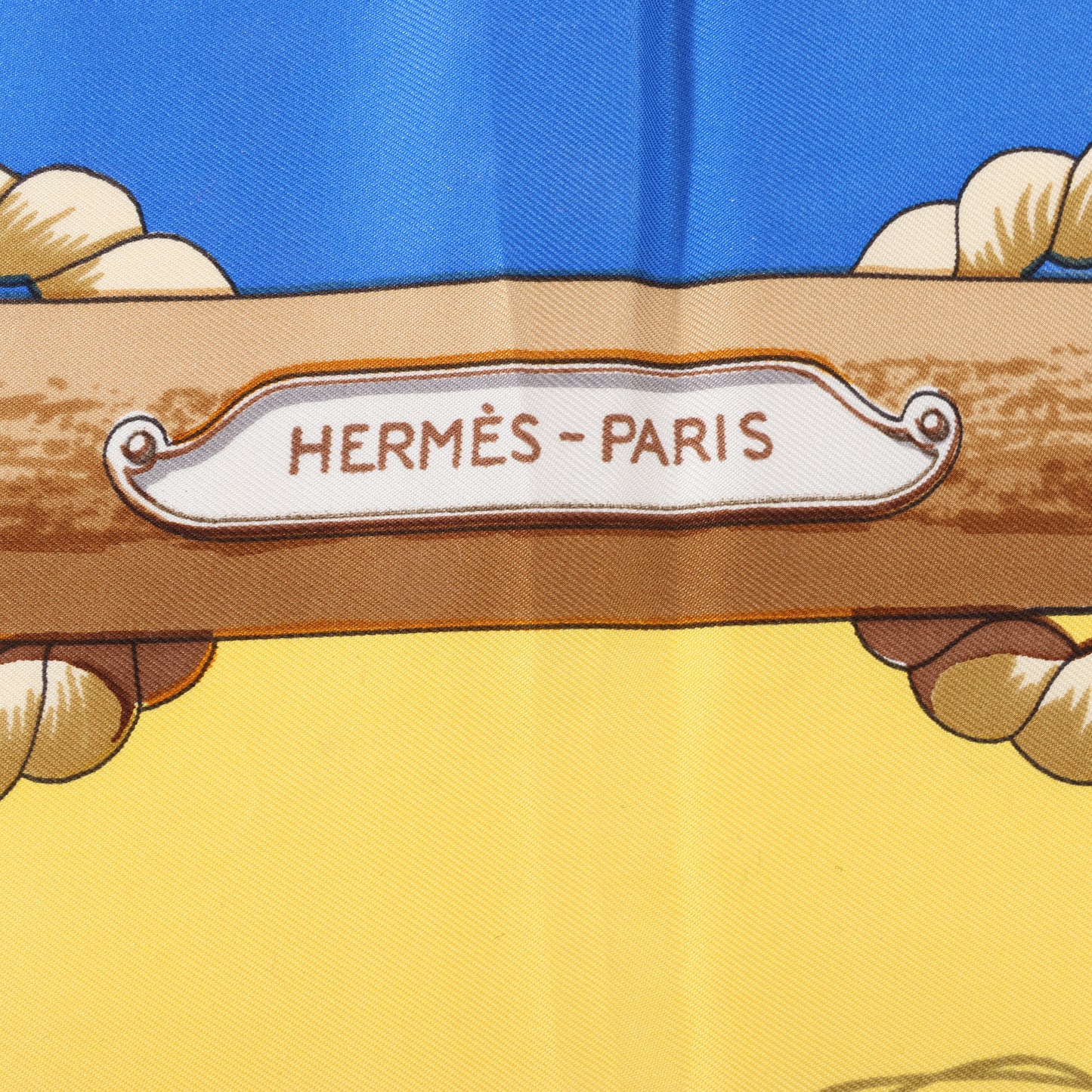 Hermès Carré 90 "Tribord" 100% Silk Scarf in Yellow and Blue