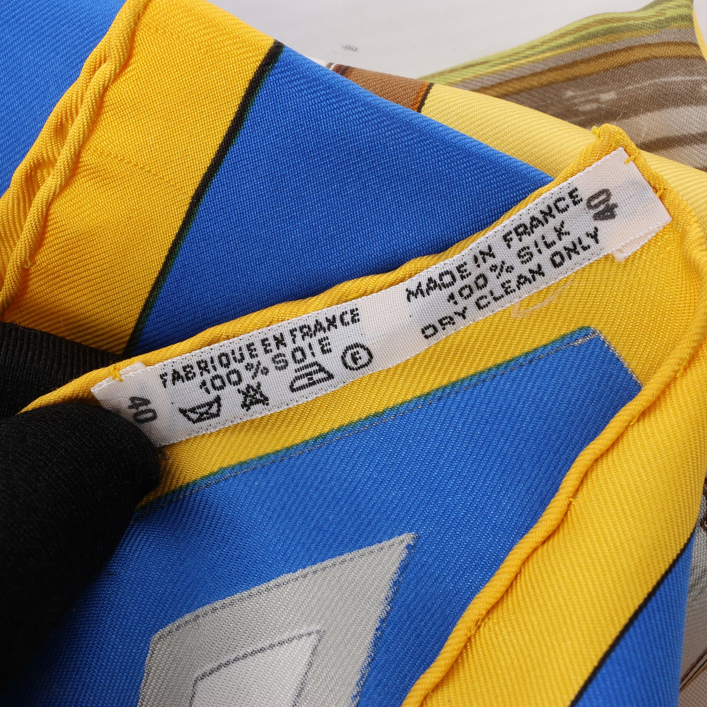 Hermès Carré 90 "Tribord" 100% Silk Scarf in Yellow and Blue