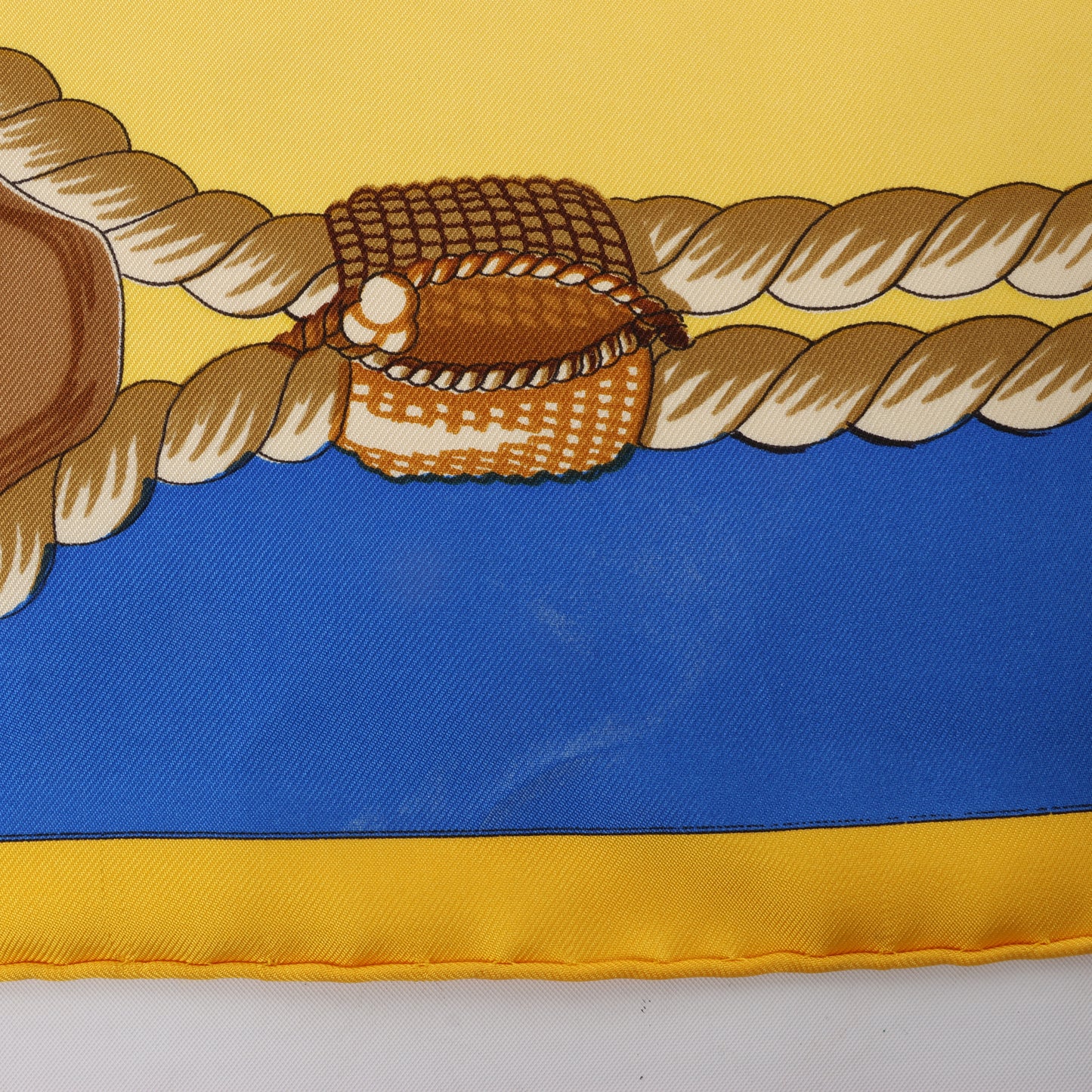 Hermès Carré 90 "Tribord" 100% Silk Scarf in Yellow and Blue