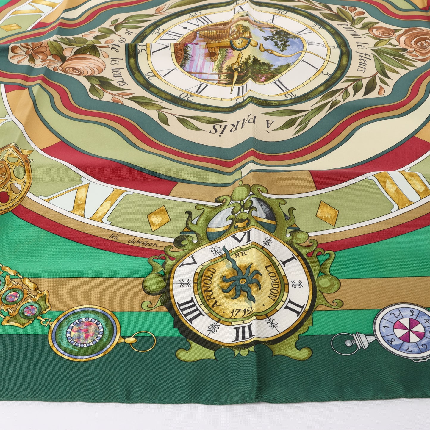 Hermès Carré 90 "La Ronde Des Heures" 100% Silk Scarf in Green