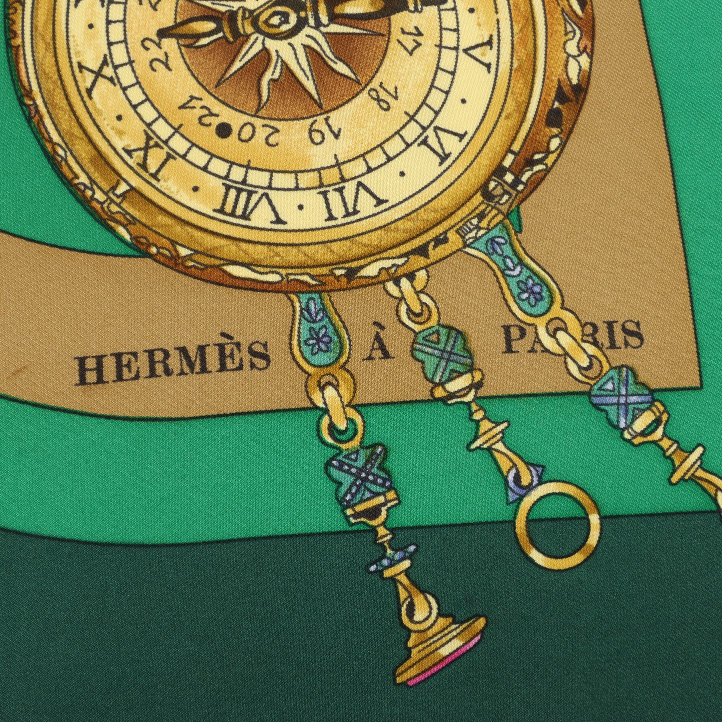 Hermès Carré 90 "La Ronde Des Heures" 100% Silk Scarf in Green