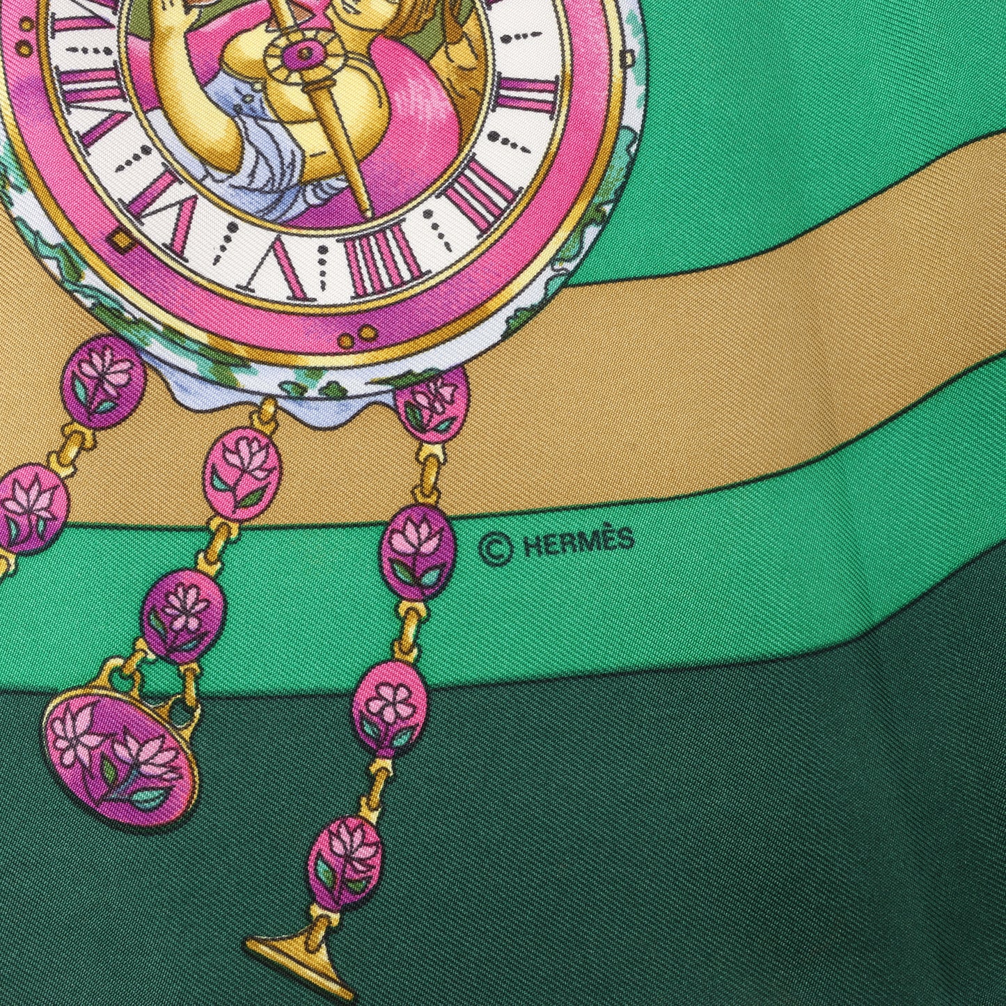 Hermès Carré 90 "La Ronde Des Heures" 100% Silk Scarf in Green