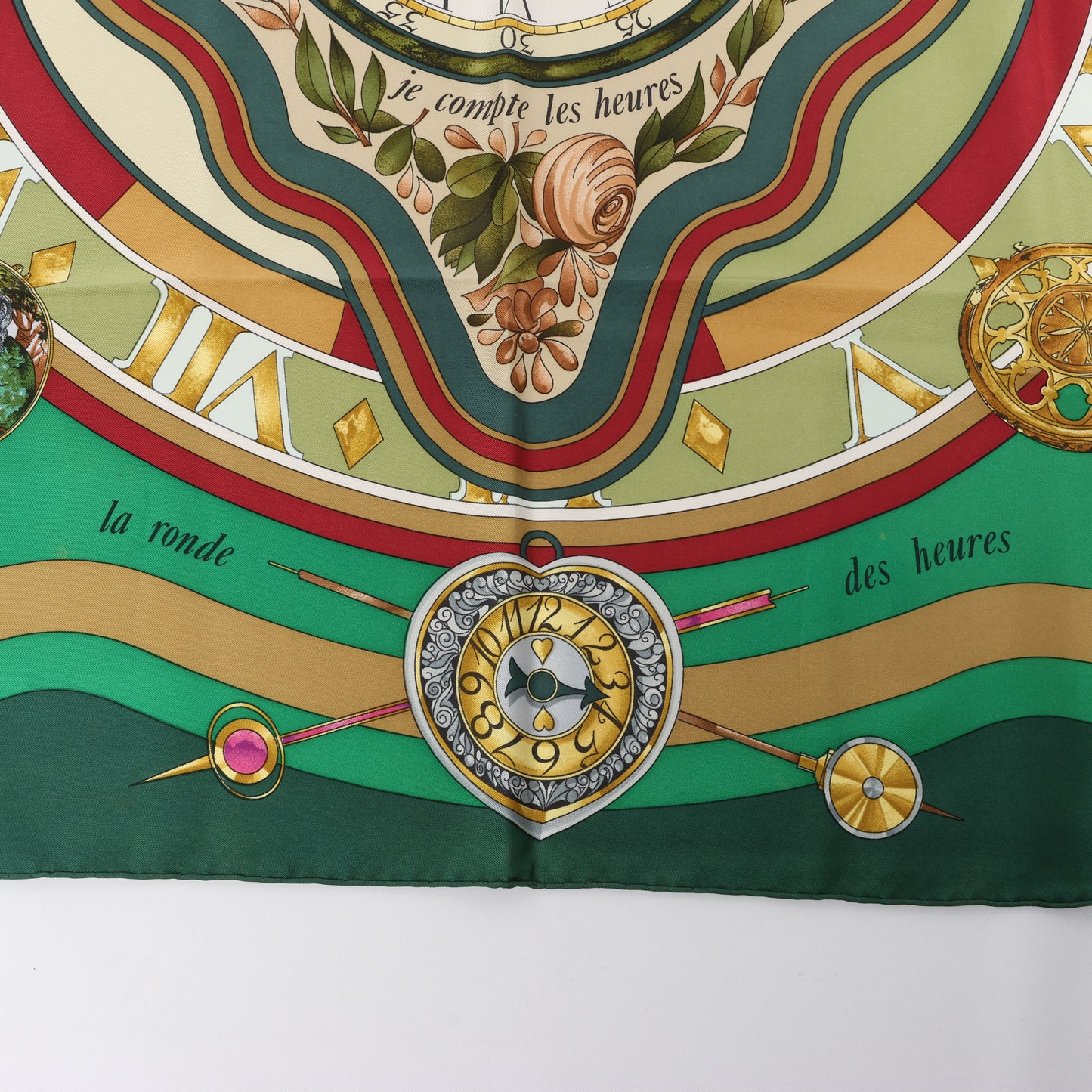 Hermès Carré 90 "La Ronde Des Heures" 100% Silk Scarf in Green