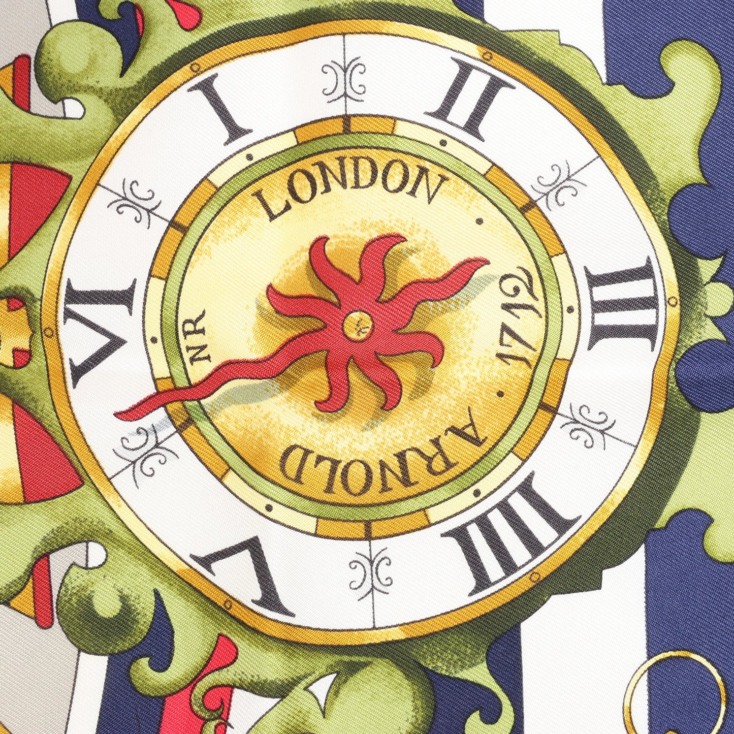 Hermès Carré 90 „Parmi les Fleurs je Compte les Heures“ Seidentaschentuch in Marineblau
