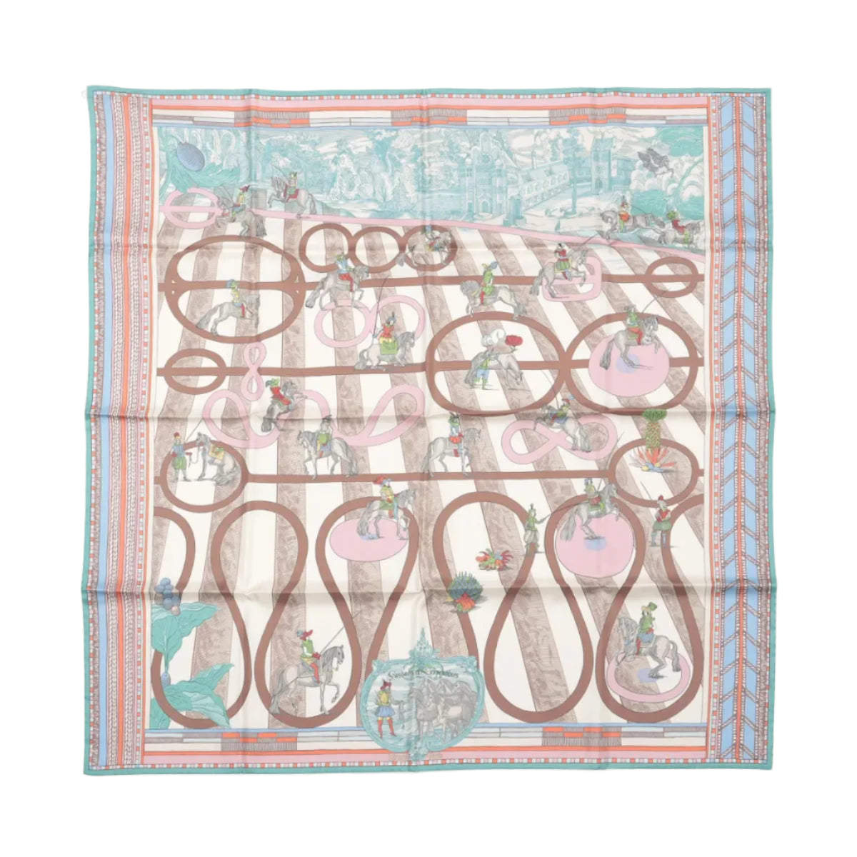 Hermès Carré Double Face 90 „Passard D Serpentin“ Schal aus 100 % Seide in Braun x Grün