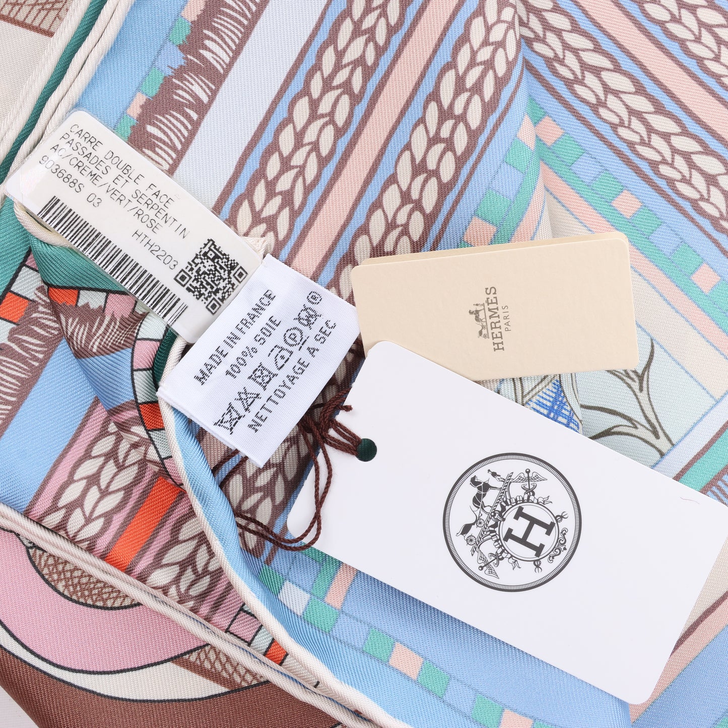 Hermès Carré Double Face 90 „Passard D Serpentin“ Schal aus 100 % Seide in Braun x Grün