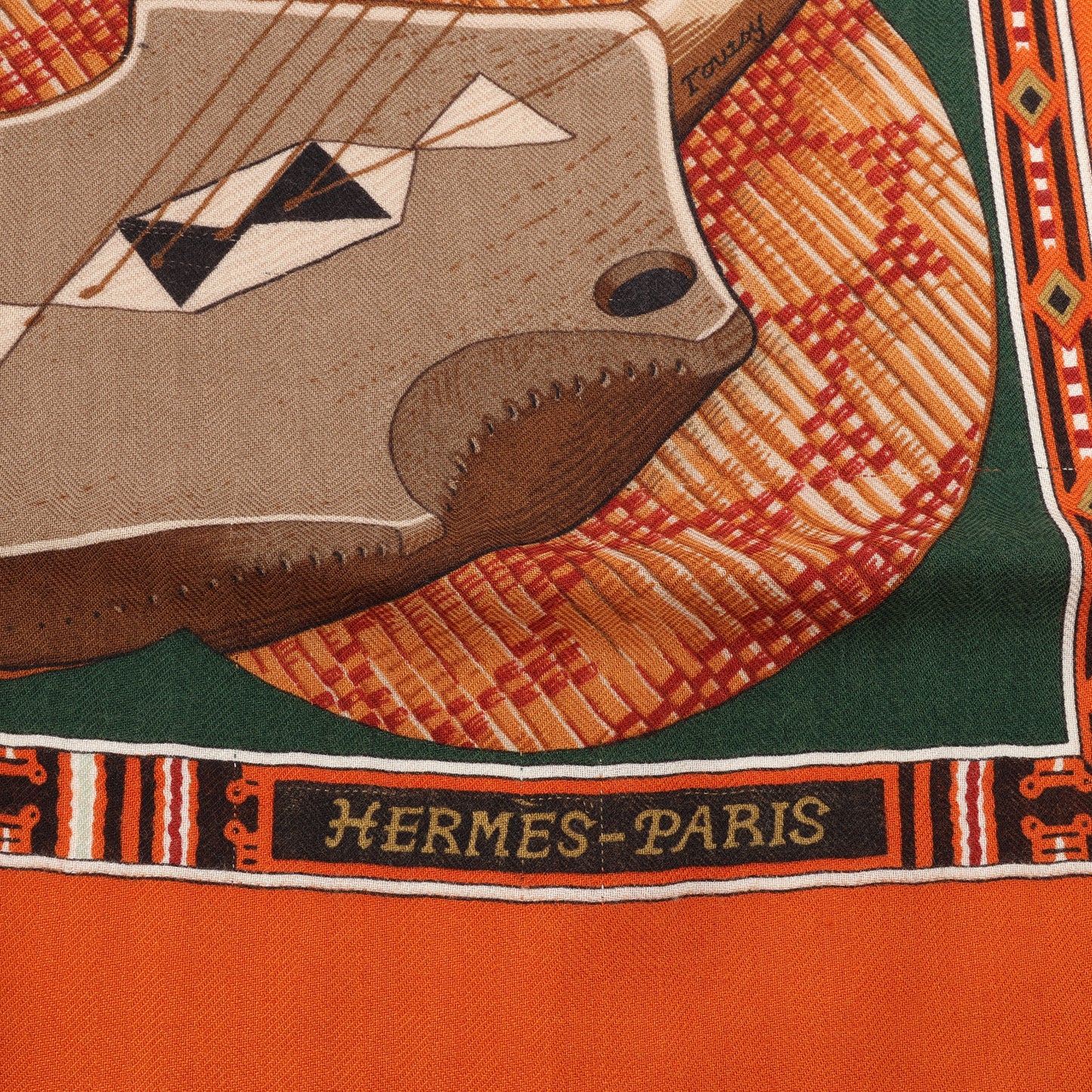 Hermès Carré Geant "Au Son du Tam" Cashmere and Silk Scarf in Orange
