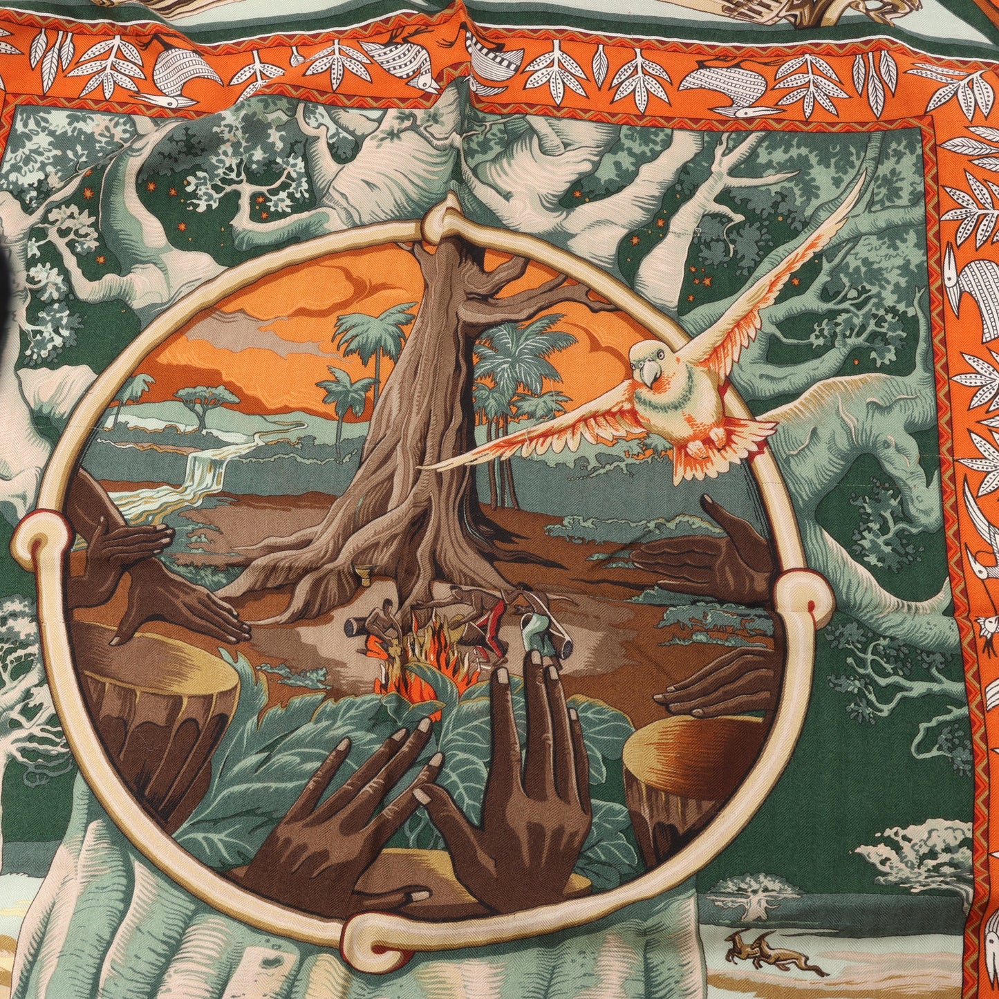 Hermès Carré Geant "Au Son du Tam" Cashmere and Silk Scarf in Orange