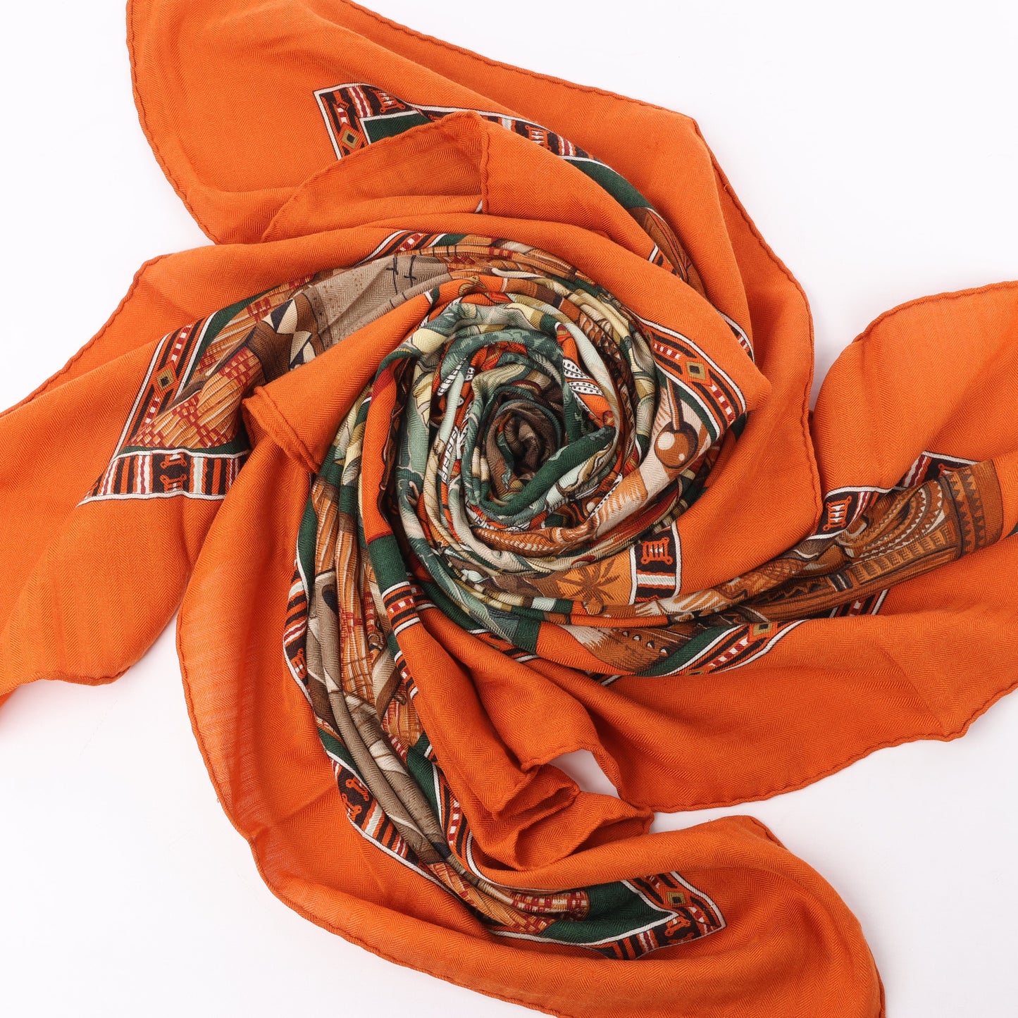 Hermès Carré Geant "Au Son du Tam" Cashmere and Silk Scarf in Orange