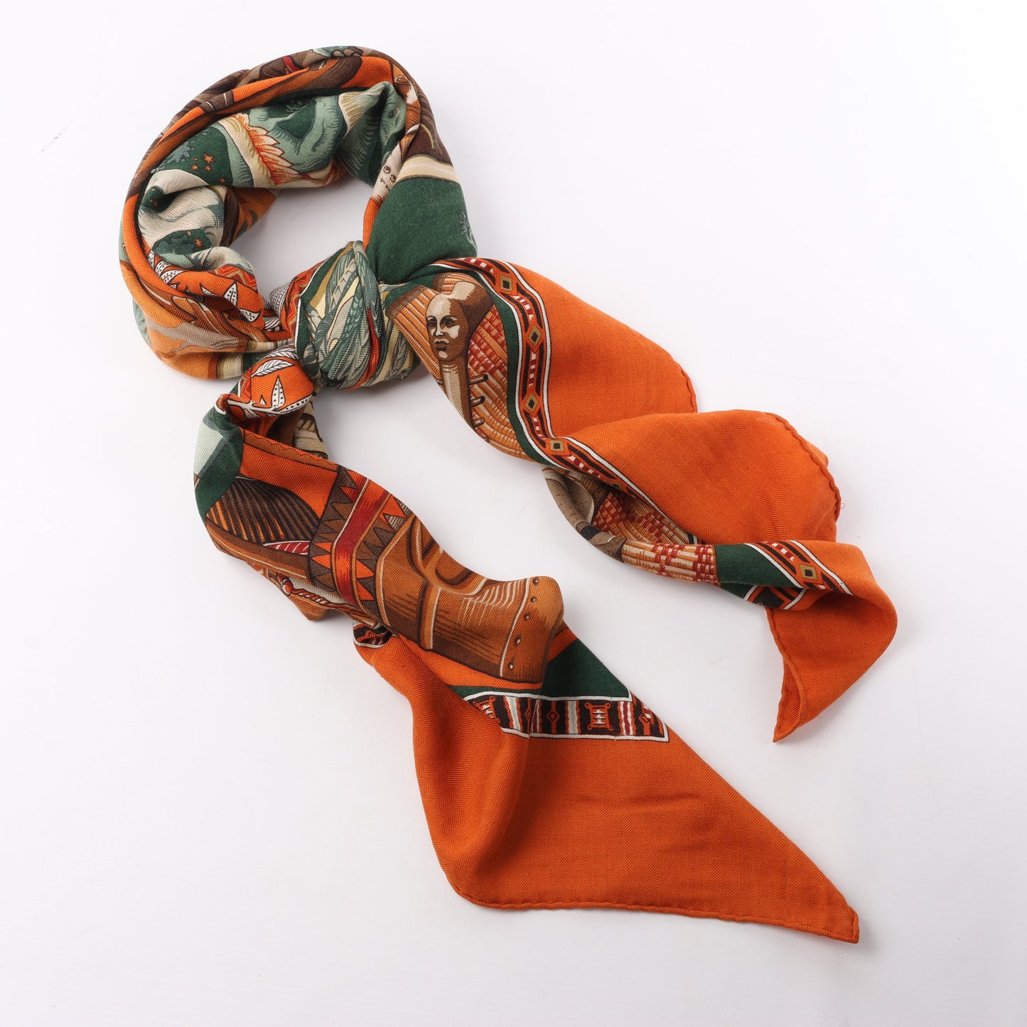 Hermès Carré Geant "Au Son du Tam" Cashmere and Silk Scarf in Orange