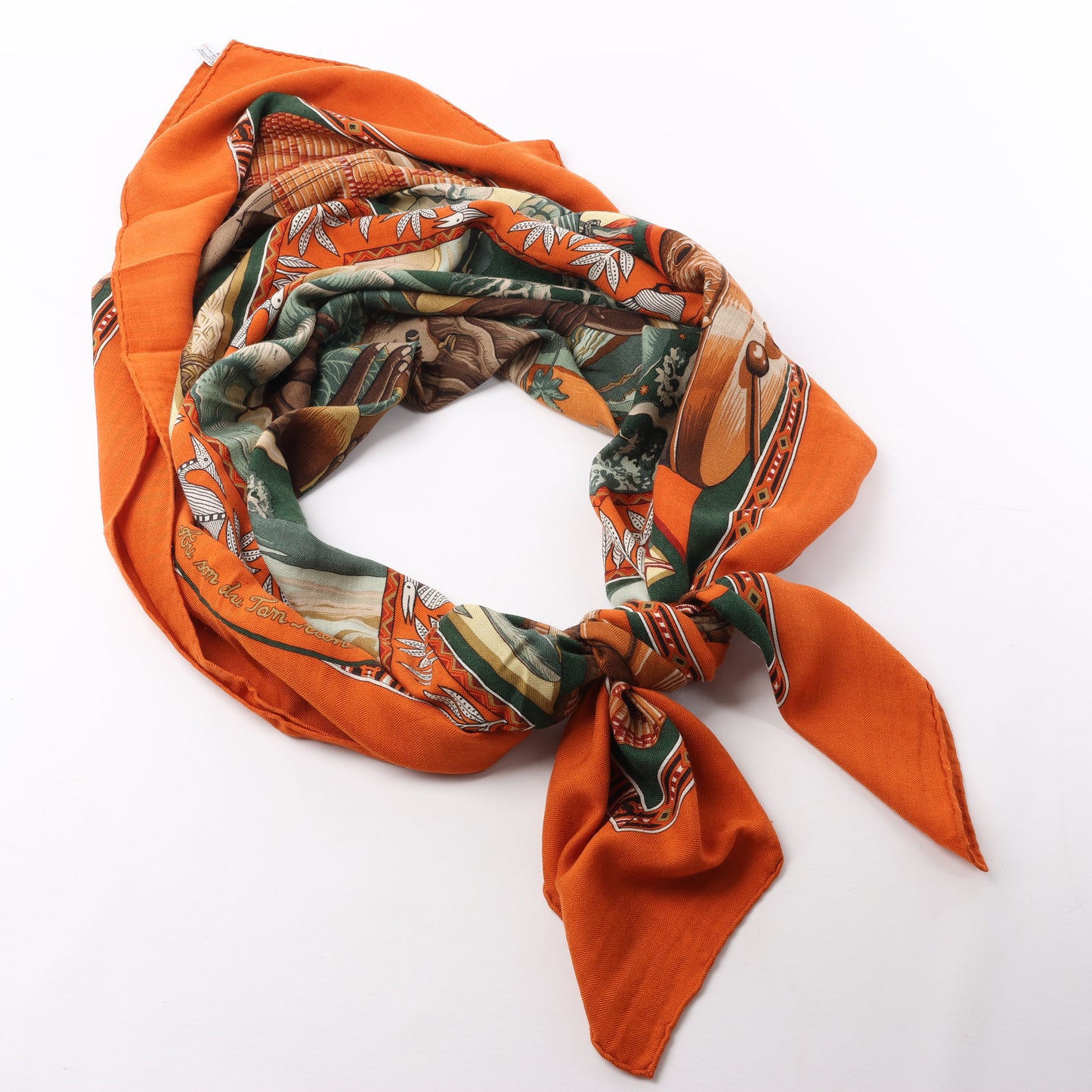 Hermès Carré Geant "Au Son du Tam" Cashmere and Silk Scarf in Orange