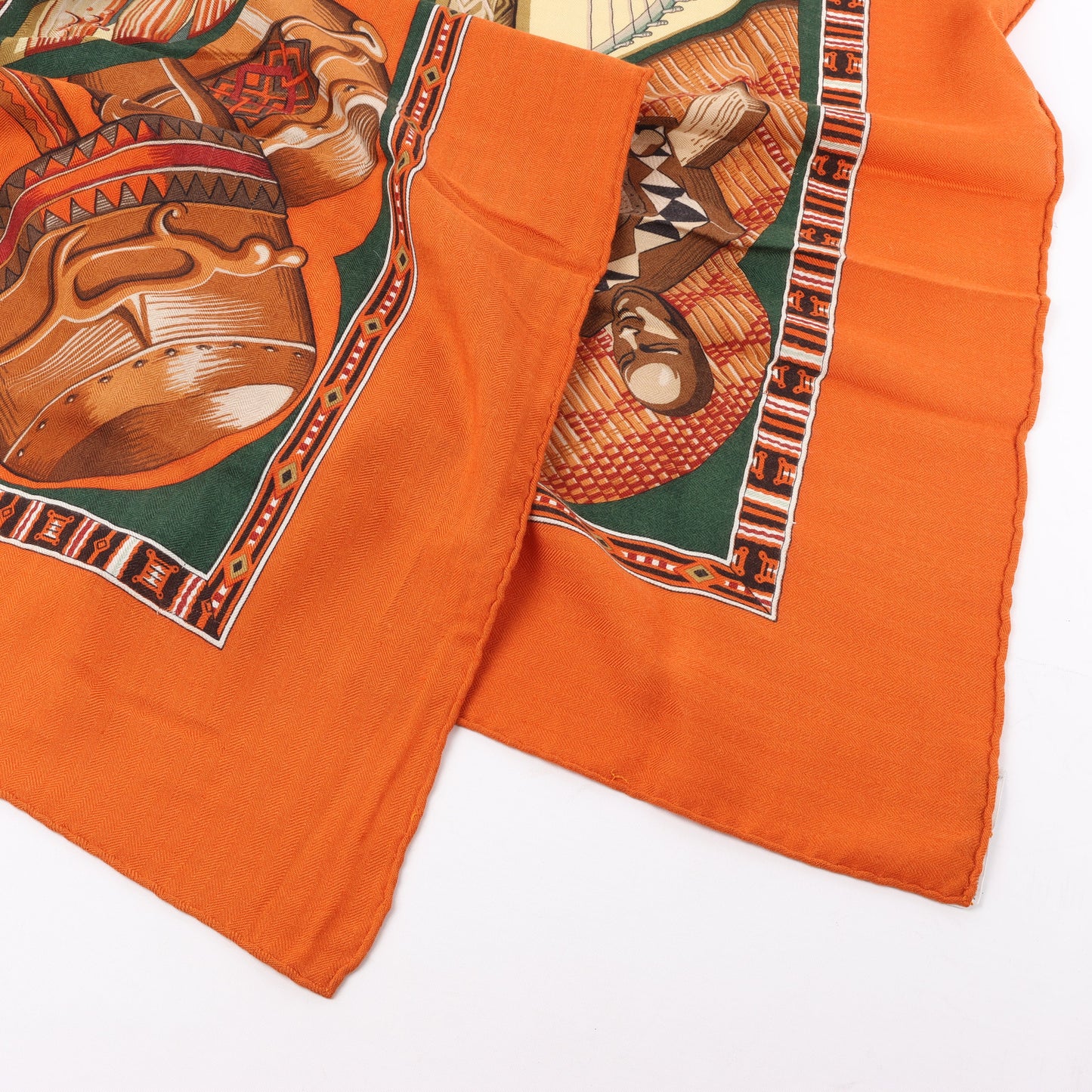 Hermès Carré Geant "Au Son du Tam" Cashmere and Silk Scarf in Orange
