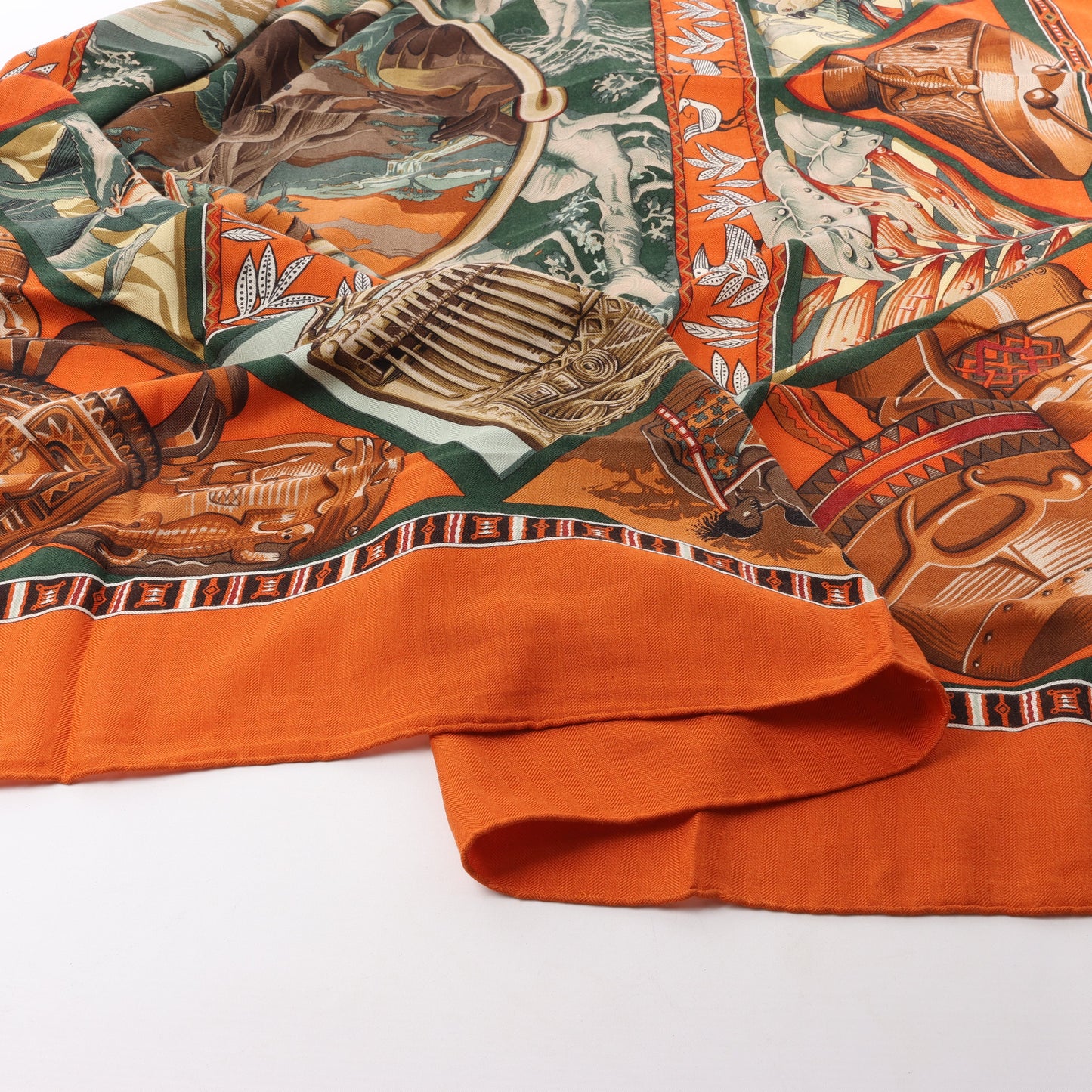 Hermès Carré Geant "Au Son du Tam" Cashmere and Silk Scarf in Orange