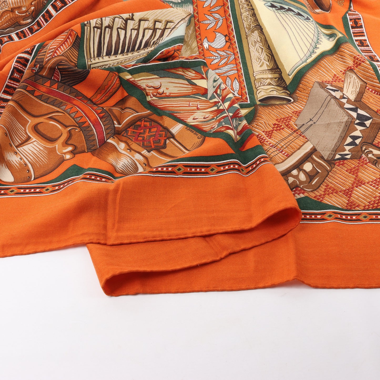Hermès Carré Geant "Au Son du Tam" Cashmere and Silk Scarf in Orange