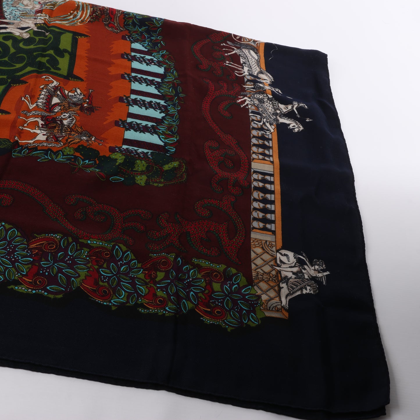 Hermès Carré Geant "LE PARADIS DU ROY" Cashmere & Silk Scarf in Navy