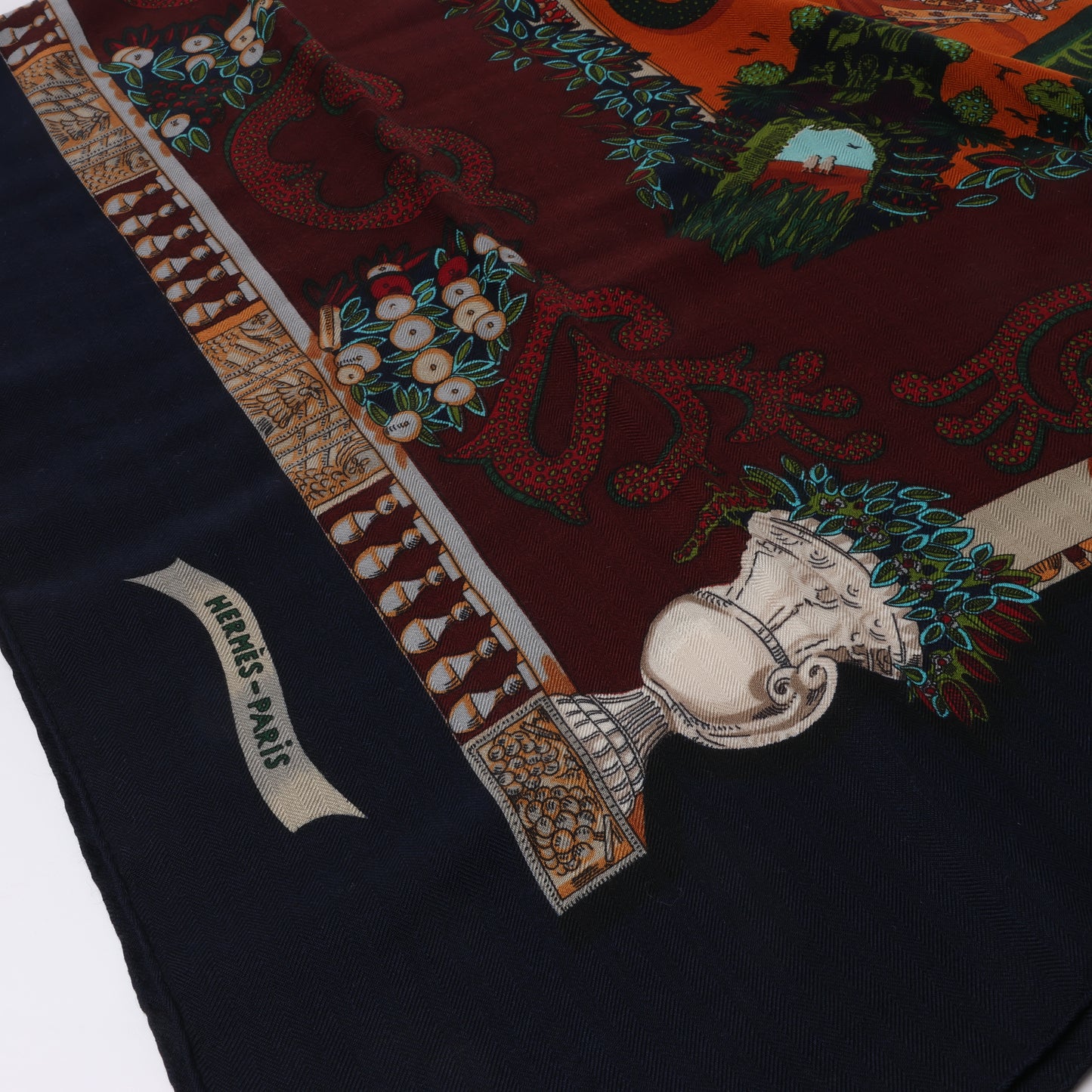 Hermès Carré Geant "LE PARADIS DU ROY" Cashmere & Silk Scarf in Navy
