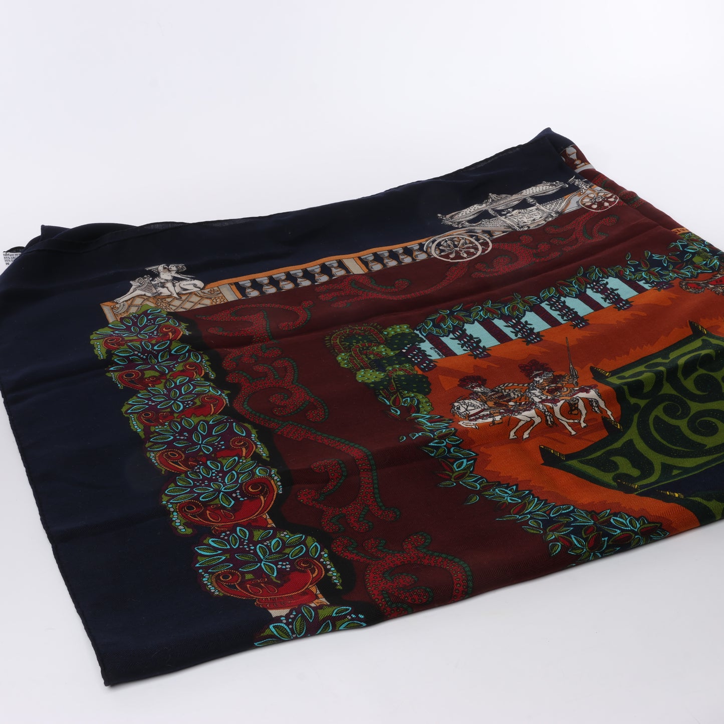 Hermès Carré Geant "LE PARADIS DU ROY" Cashmere & Silk Scarf in Navy